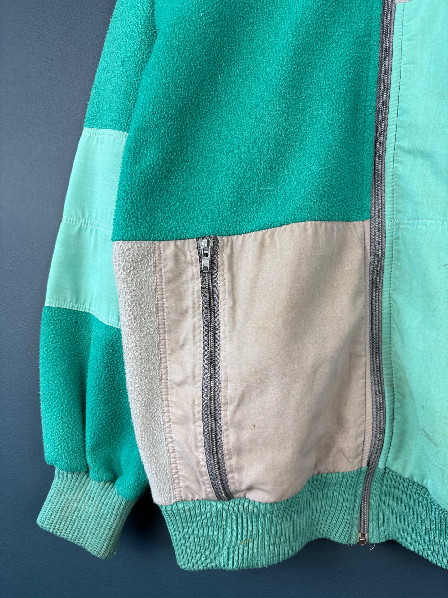 Vintage 80s Colour Block Turquoise Fleece Jacket (S)