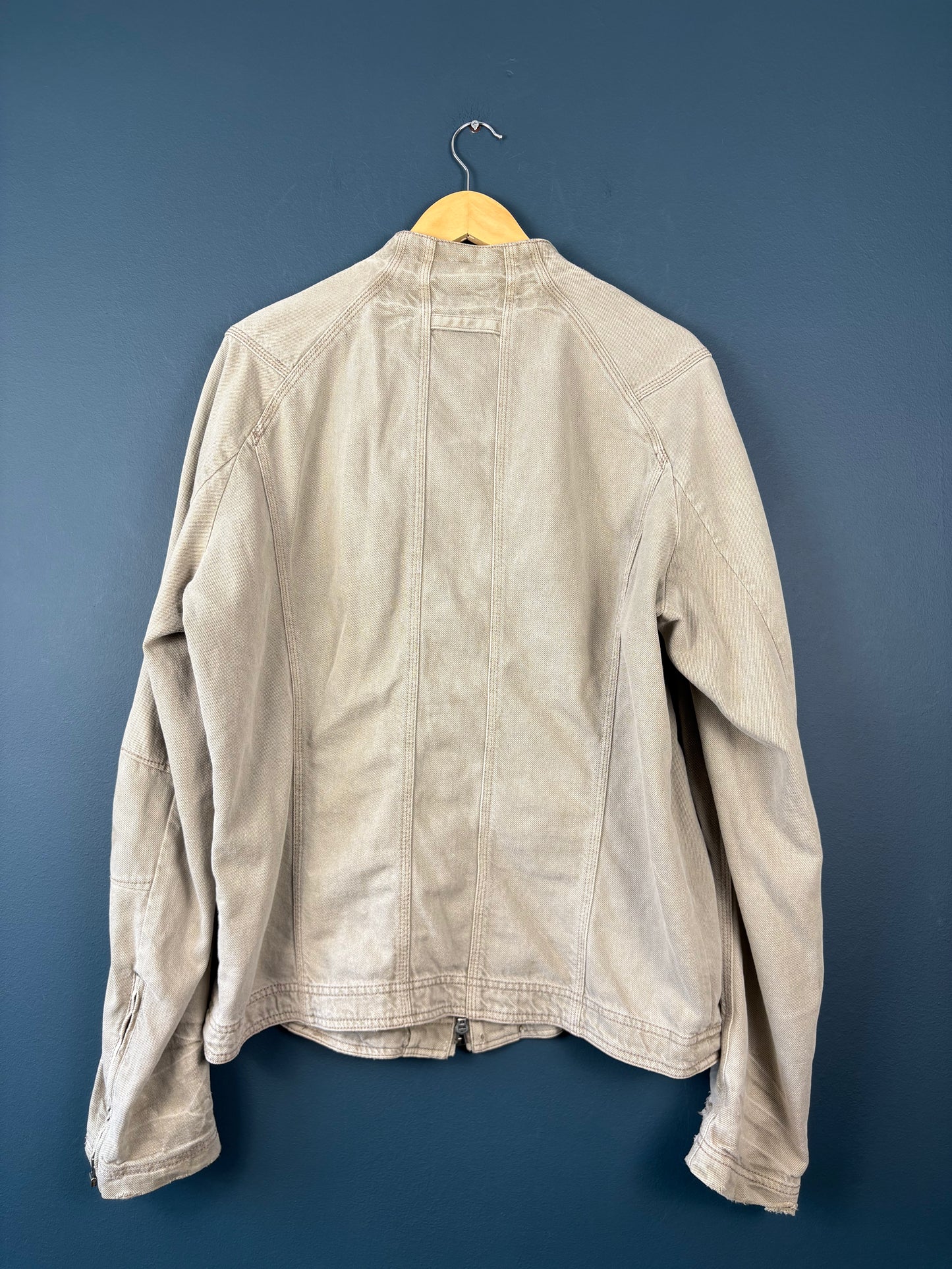 Vintage Armani Double Zip Beige Cotton Motorcycle Jacket (XL)