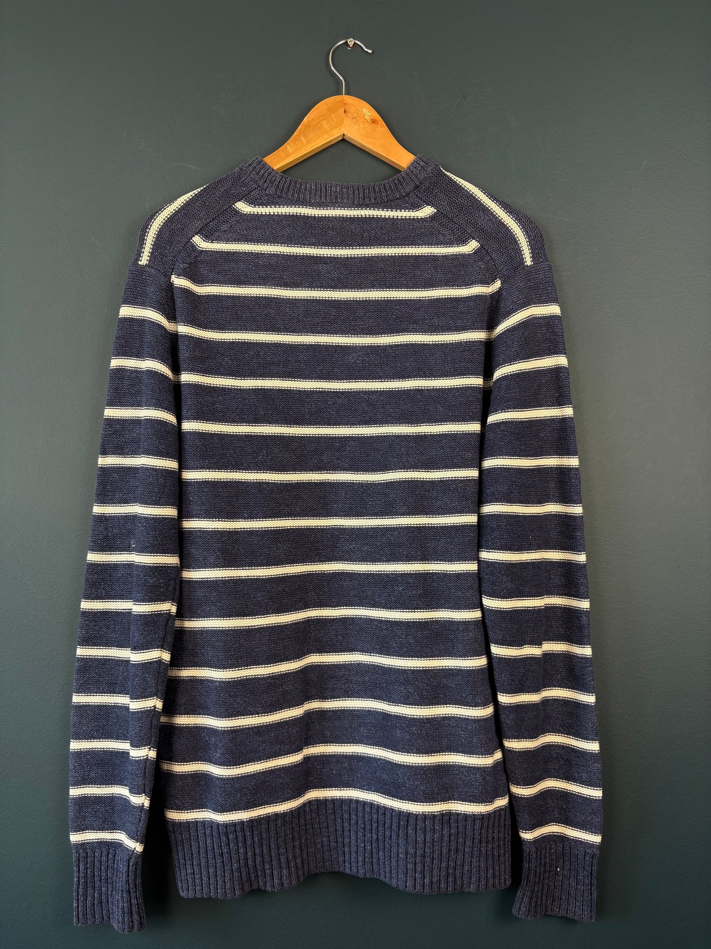 Vintage 90s GAP Navy + White Stripe Knit Jumper (S)