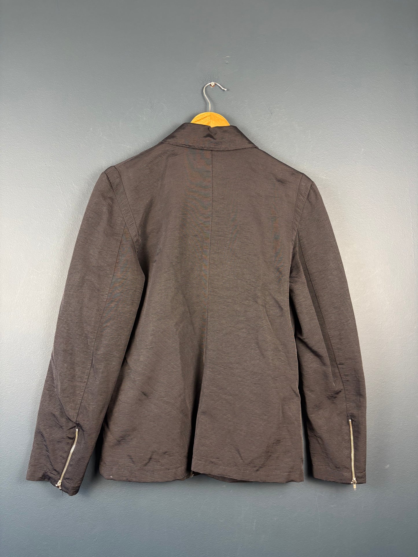 Vintage 1980s Rifle Shaped Ribbed Zip-up Collar Jacket (wmns M)