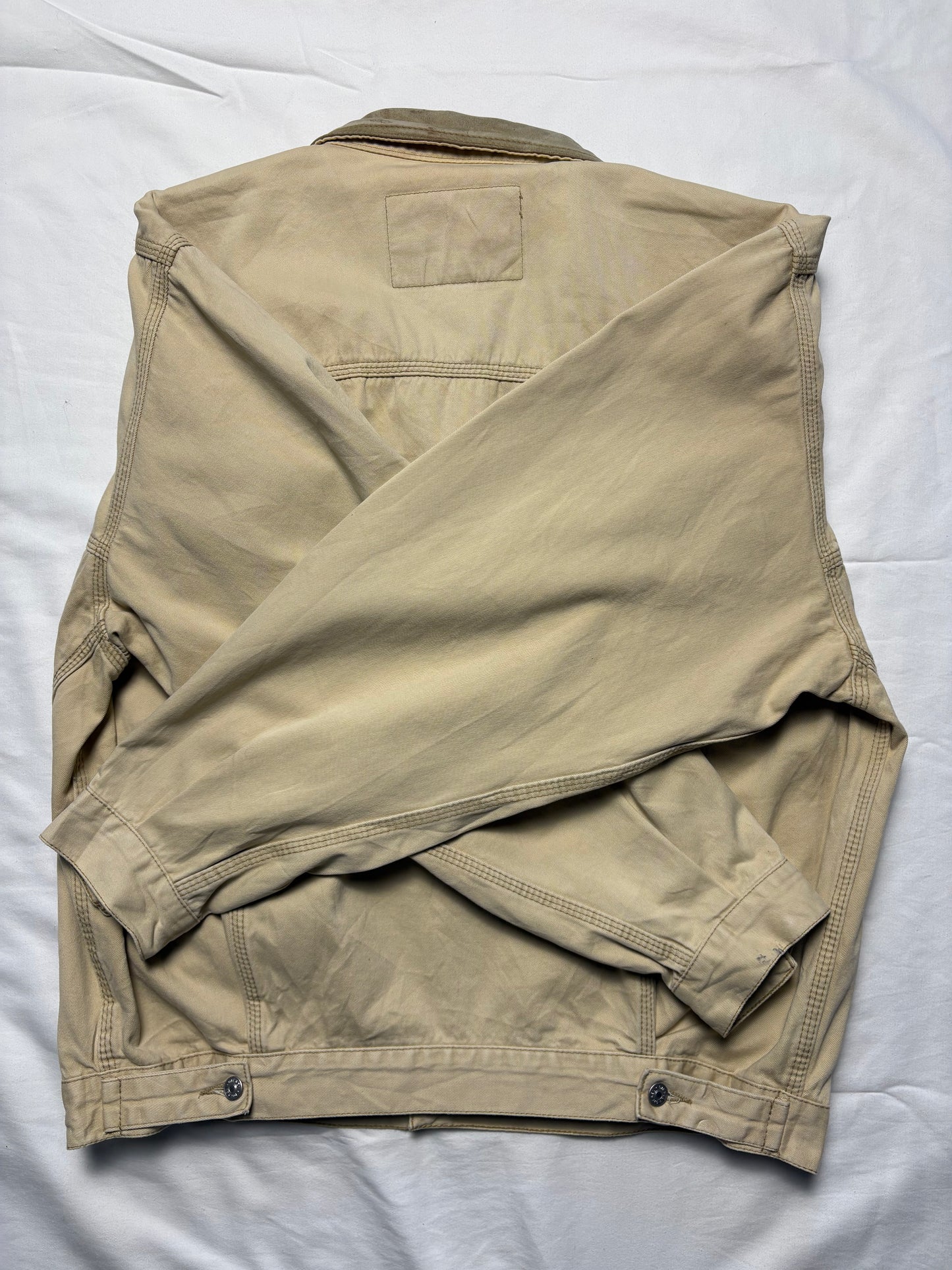 Vintage Diesel Industry Beige Leather + Canvas Trucker Jacket (L)