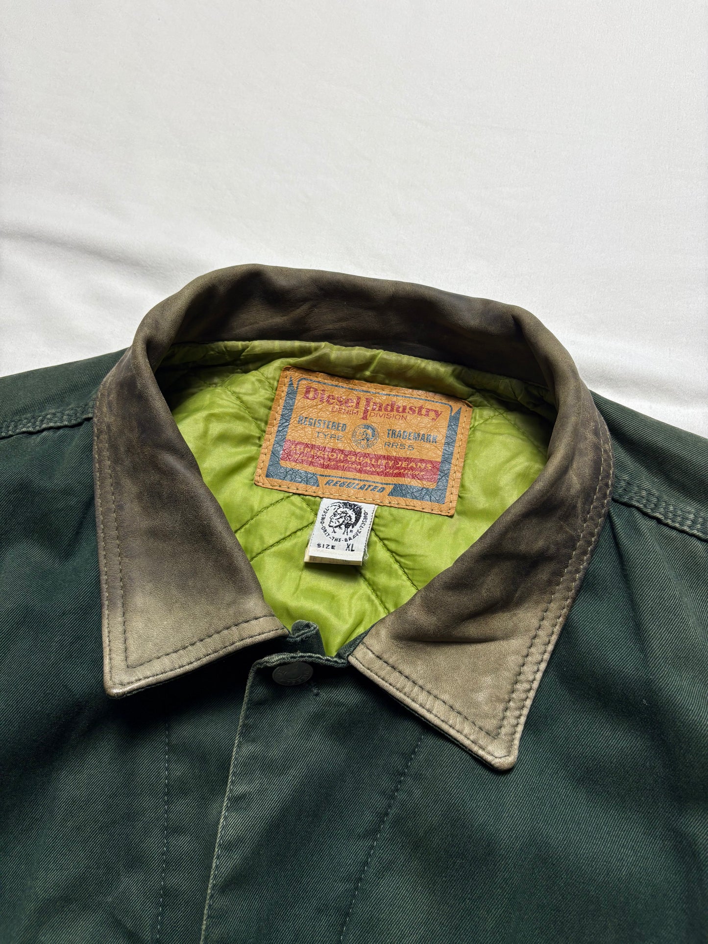 Vintage Diesel Industry Dark Green Quilted Trucker Jacket (XL)