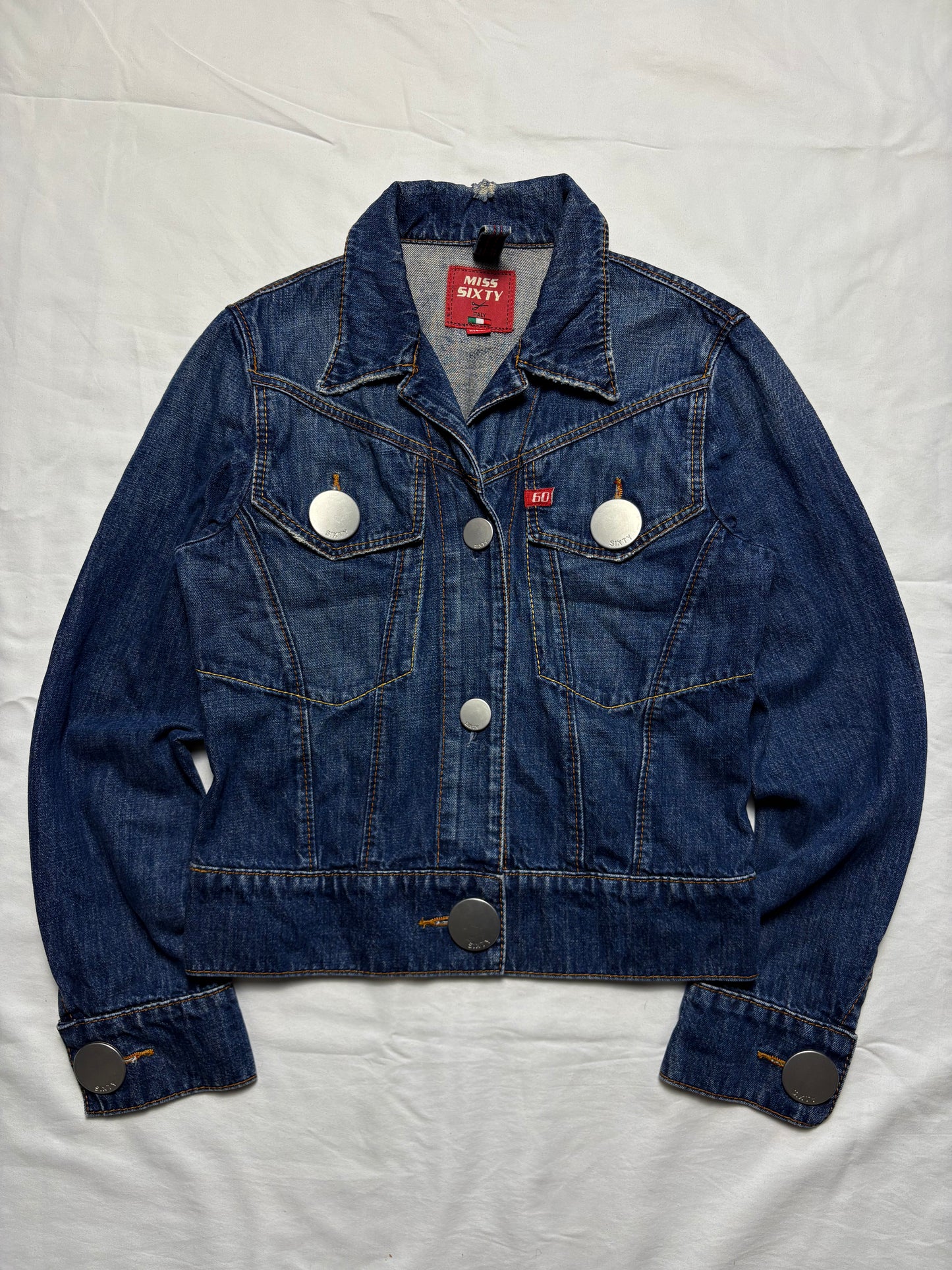 Miss Sixty 2000s Dark Wash Metalic Denim Jacket (women's M)