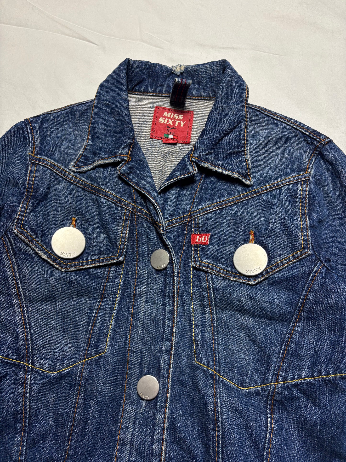 Miss Sixty 2000s Dark Wash Metalic Denim Jacket (women's M)