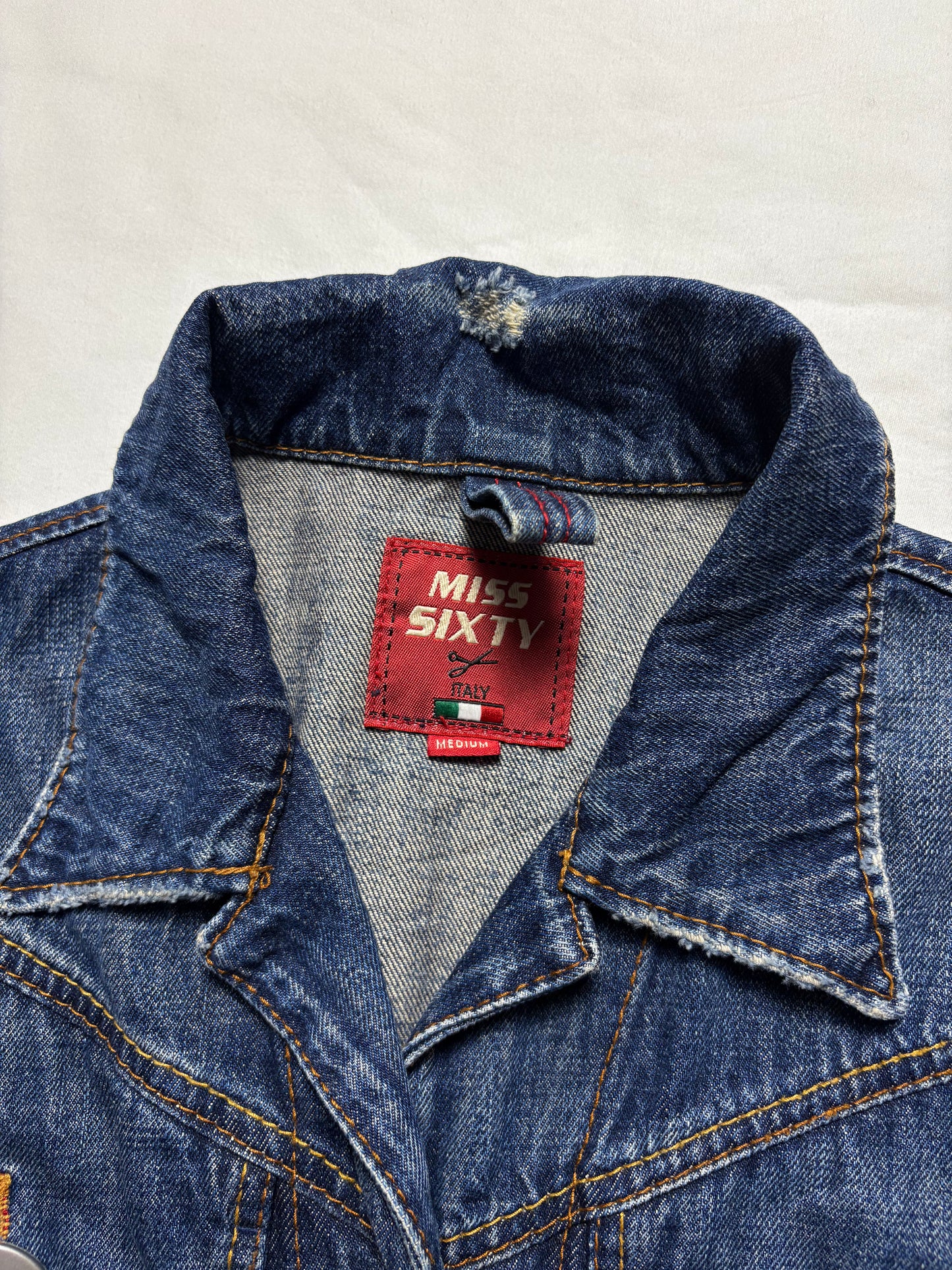 Miss Sixty 2000s Dark Wash Metalic Denim Jacket (women's M)