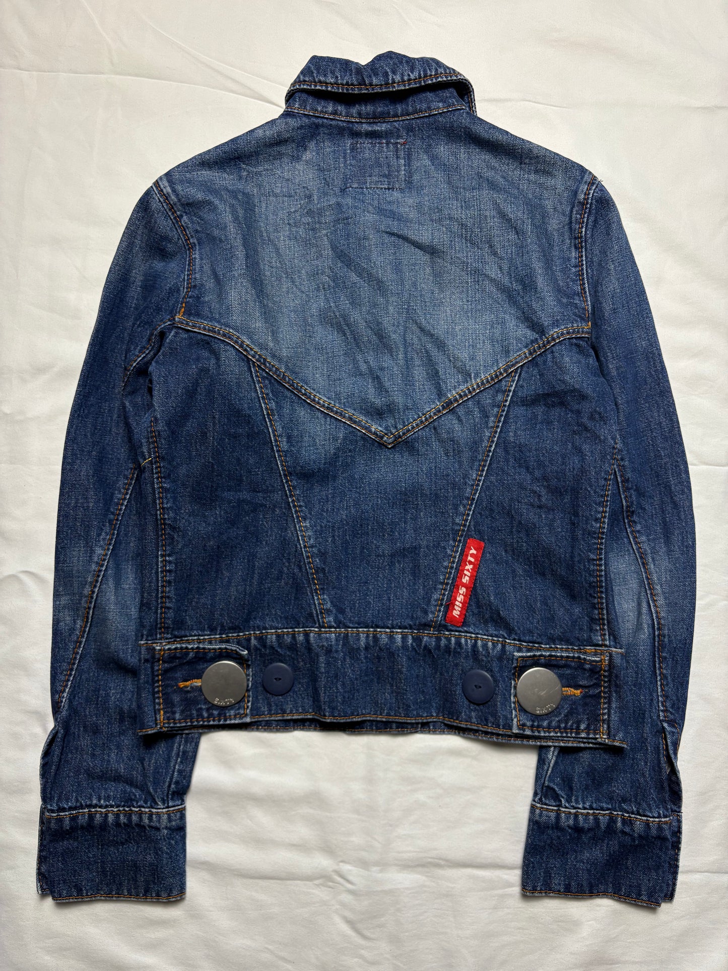 Miss Sixty 2000s Dark Wash Metalic Denim Jacket (women's M)