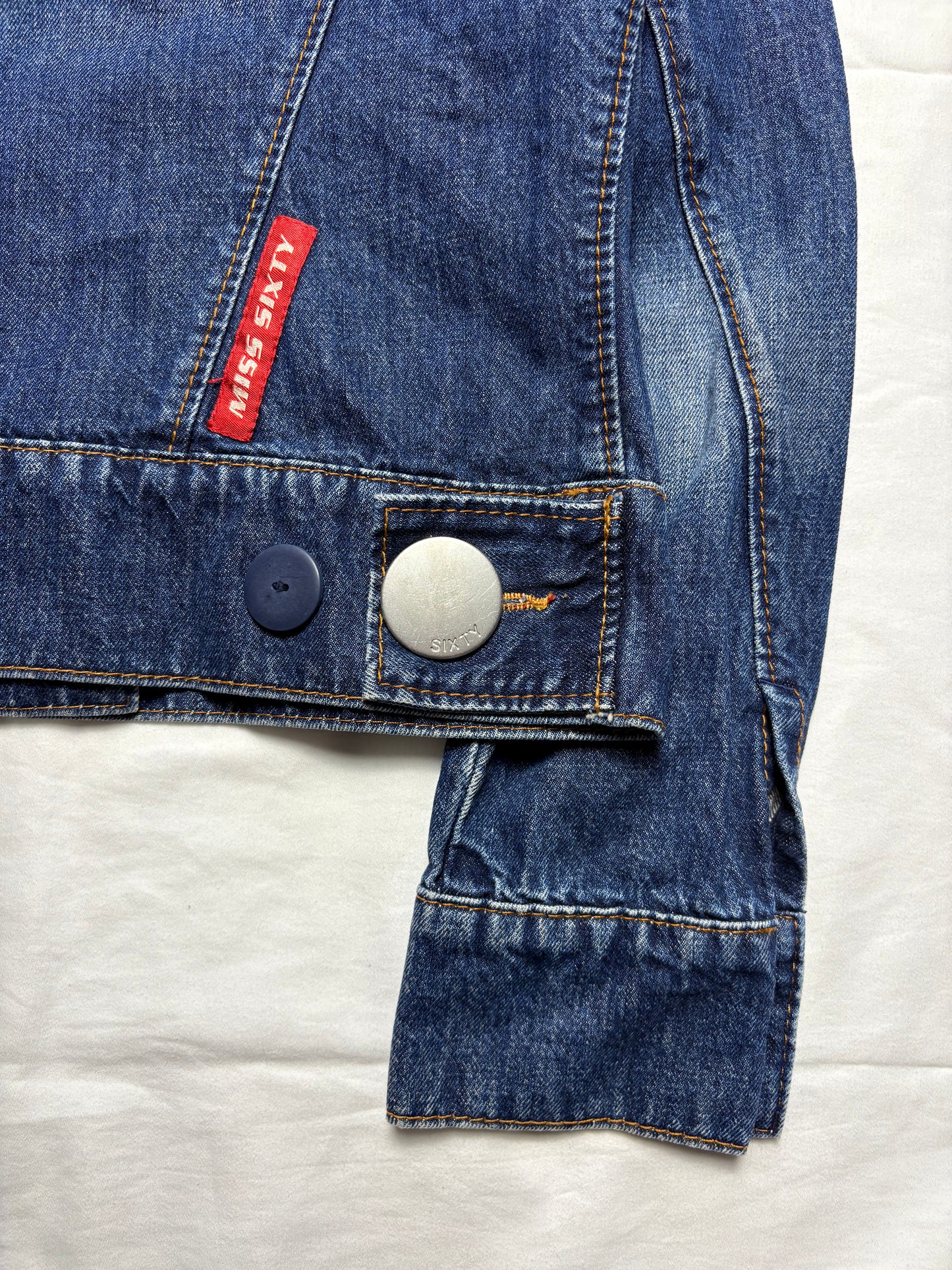 Miss Sixty 2000s Dark Wash Metalic Denim Jacket (women's M)