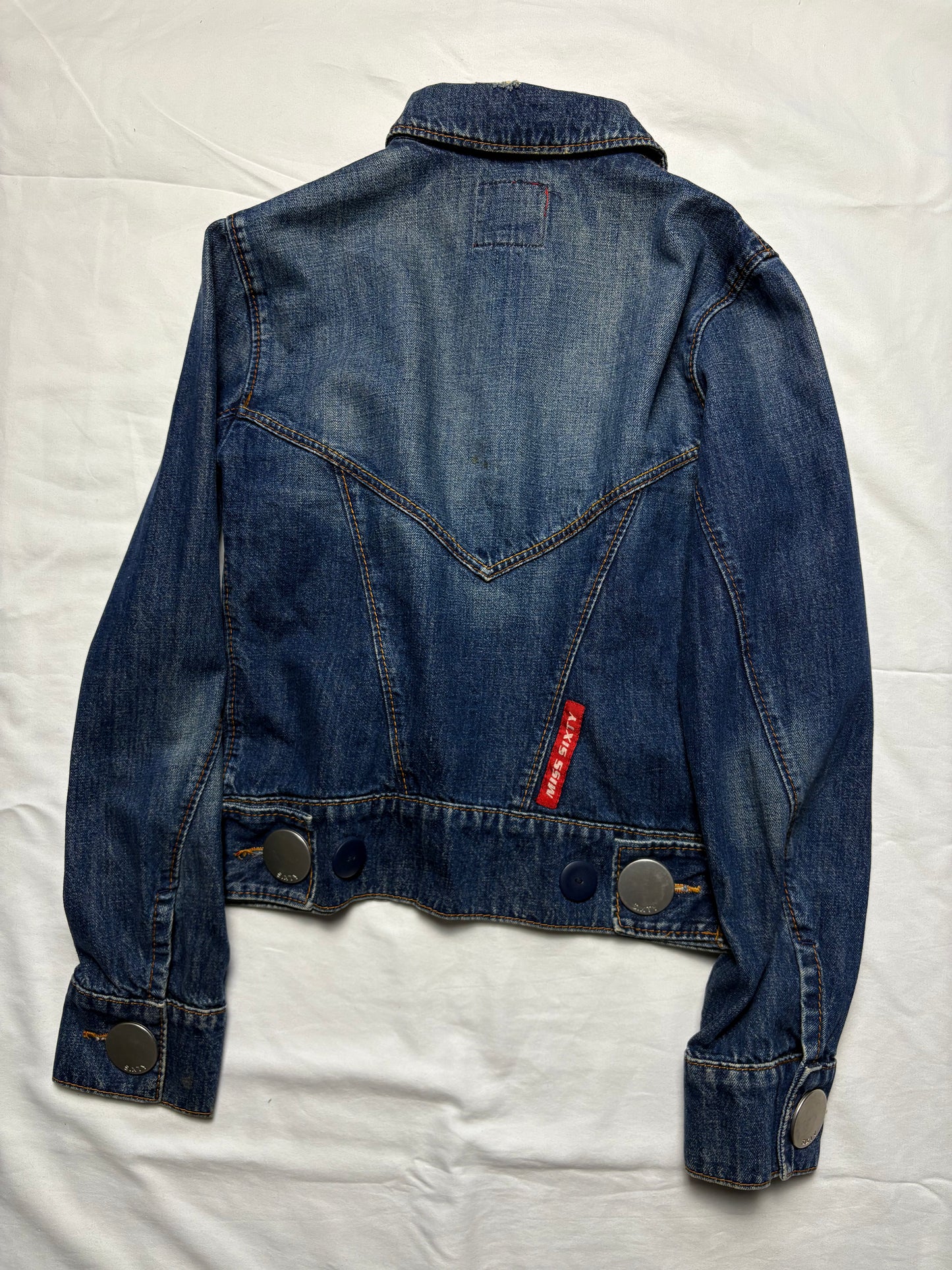 Miss Sixty 2000s Dark Wash Metalic Denim Jacket (women's M)
