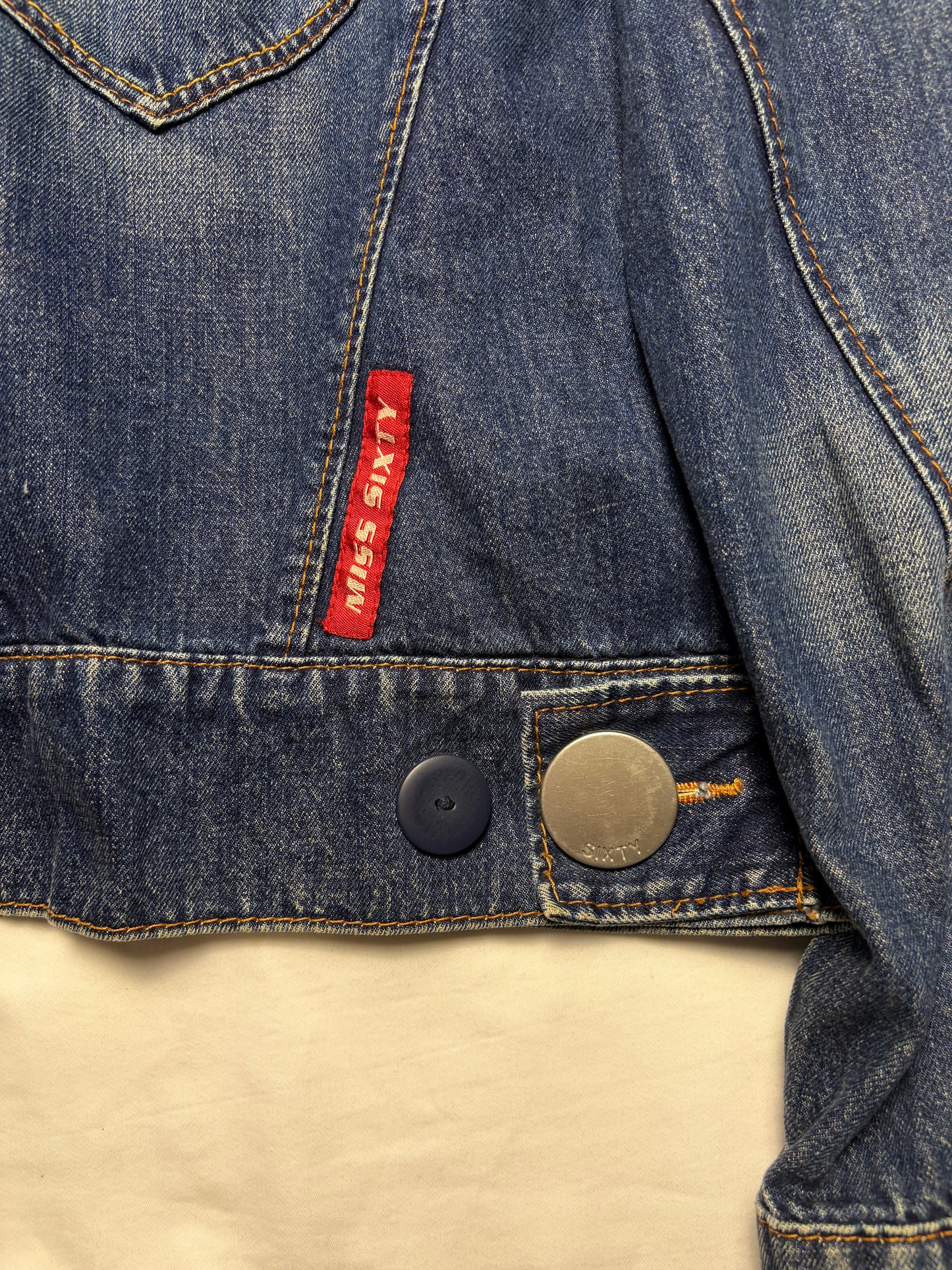 Miss Sixty 2000s Dark Wash Metalic Denim Jacket (women's M)