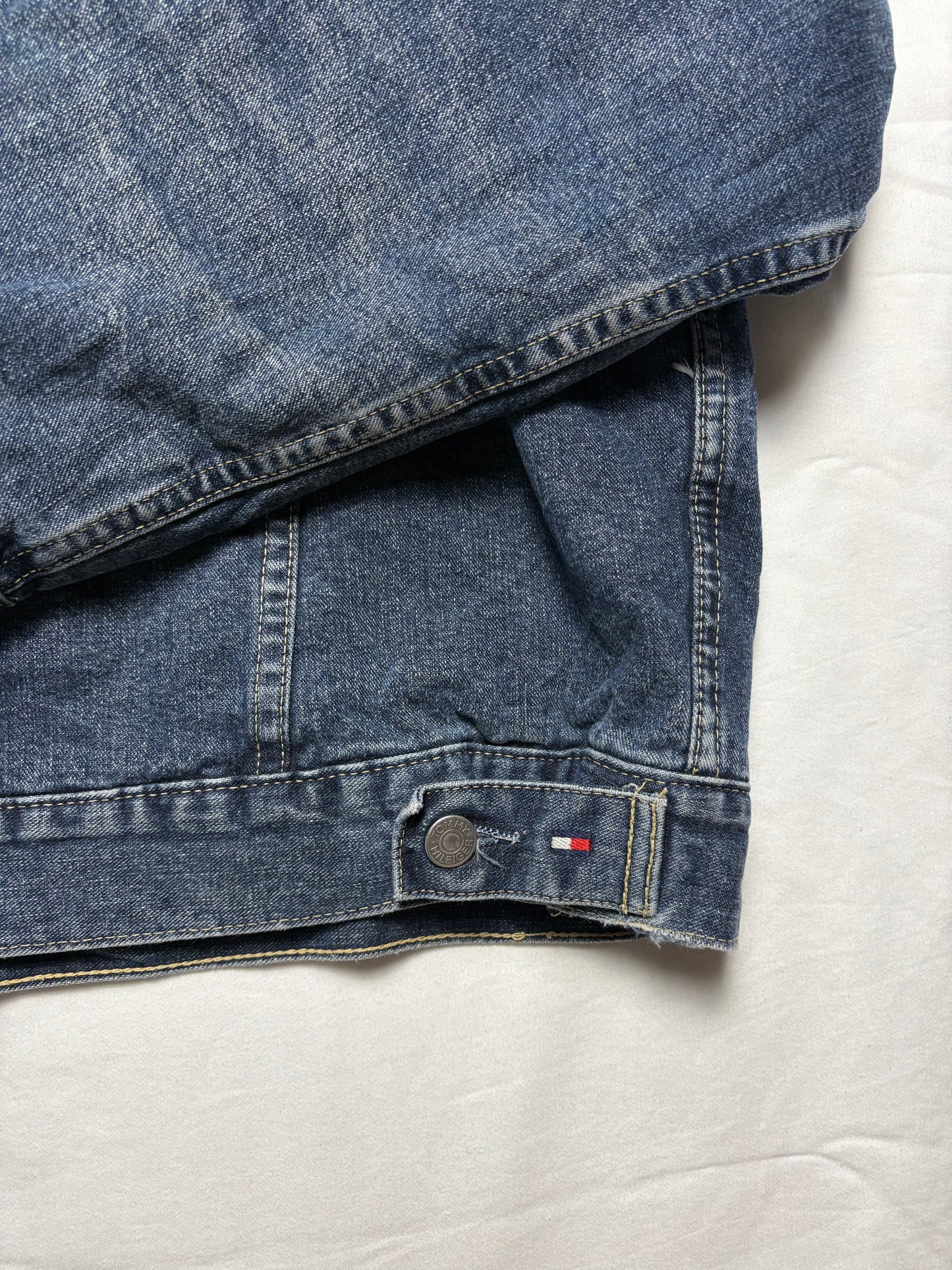 Vintage Tommy Hilfiger Dark Denim Leather Collar Jacket (L)9
