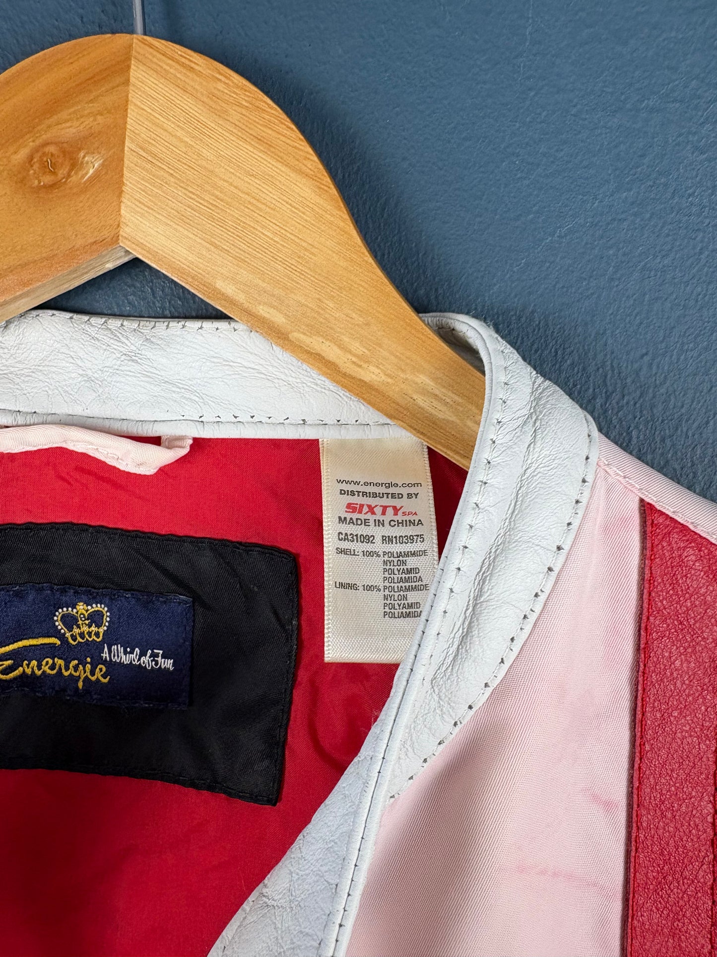 Vintage 90s Energie Pale Pink Racing Jacket (M)