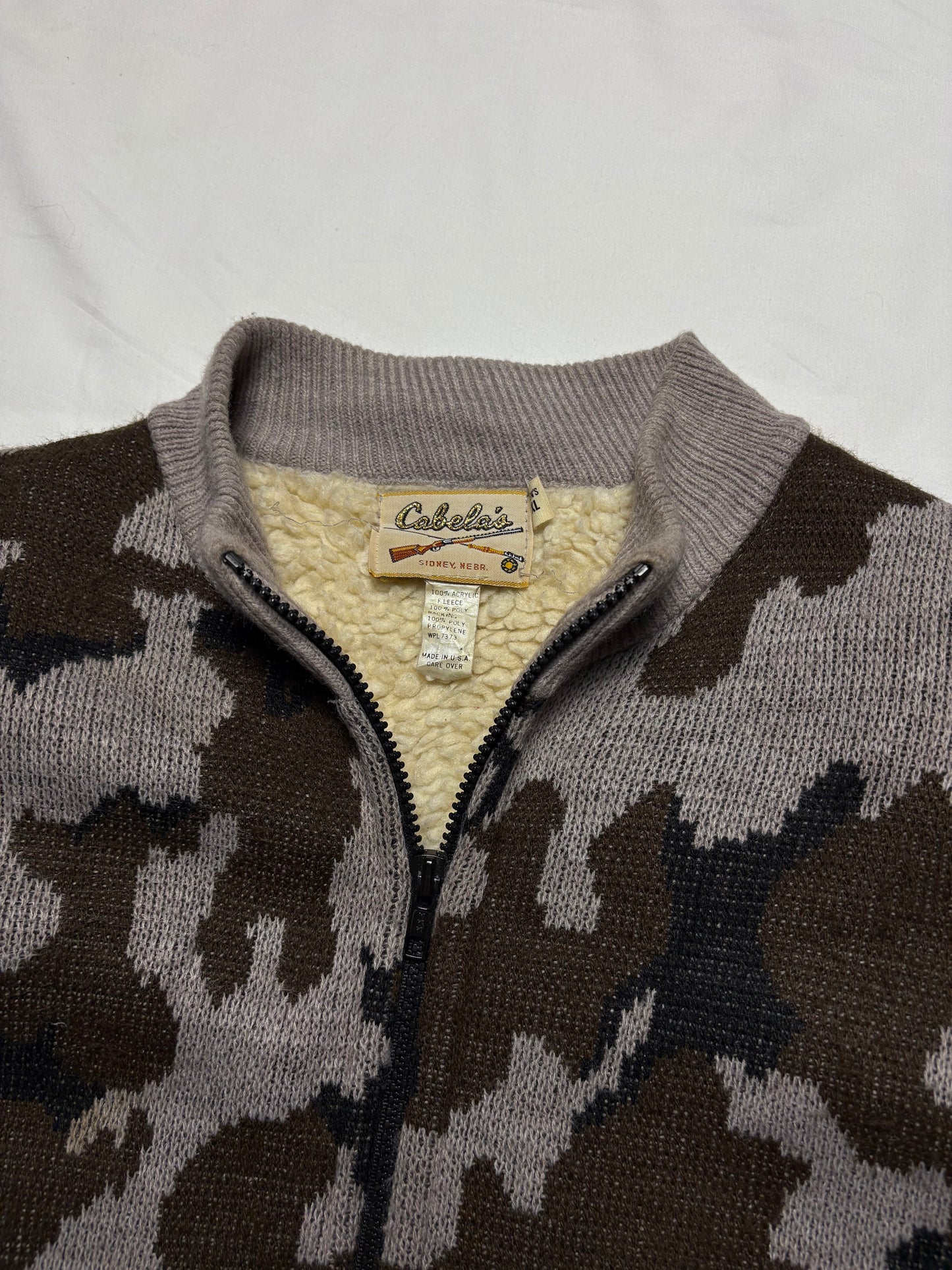 Cabela's 90s Snow Camo Wool Zip Up Jacket (XL)
