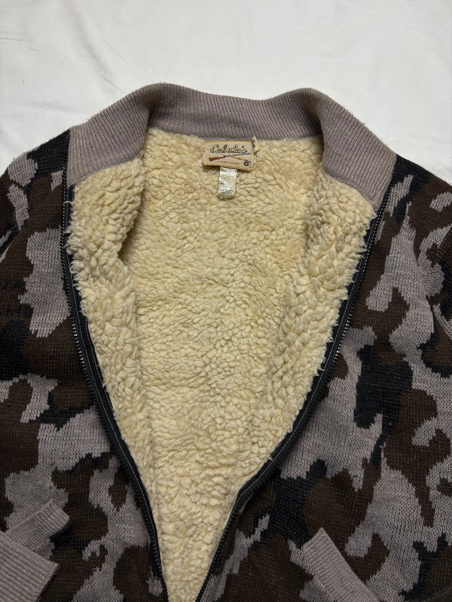 Cabela's 90s Snow Camo Wool Zip Up Jacket (XL)
