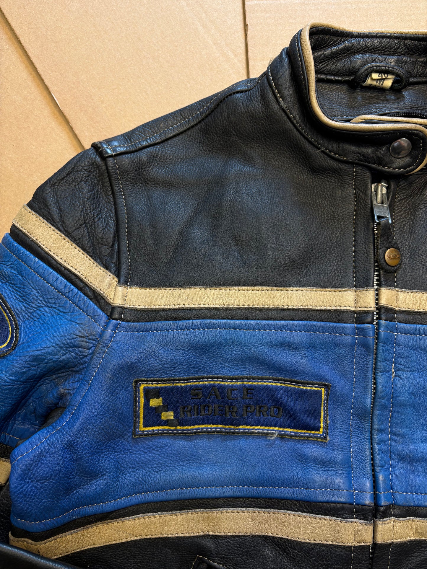 Vintage Leather Black + Blue Biker Jacket (women's M)