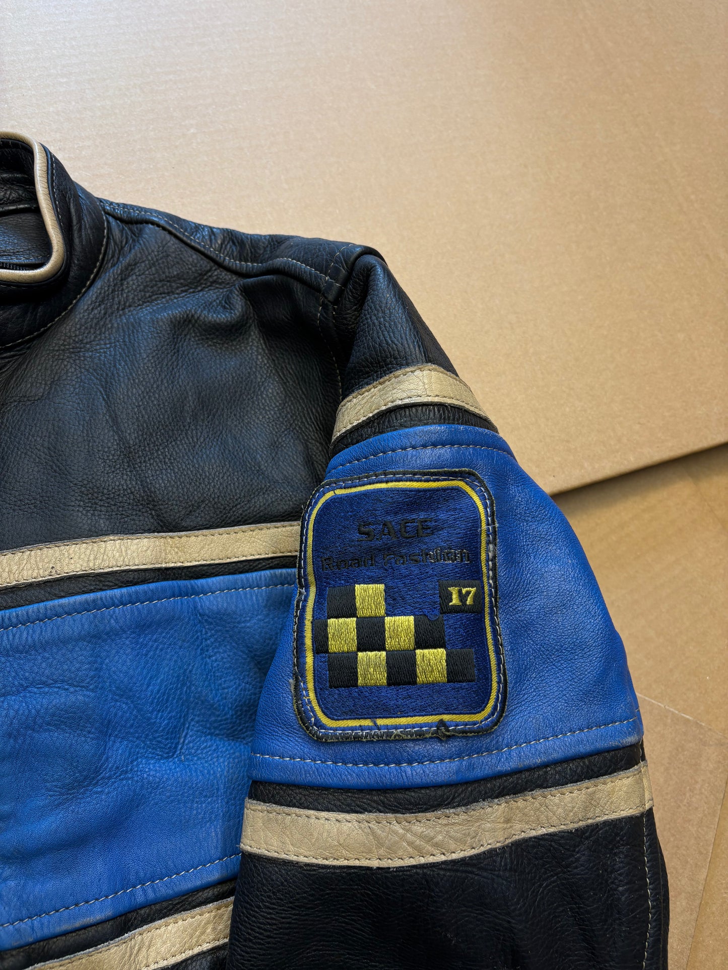 Vintage Leather Black + Blue Biker Jacket (women's M)