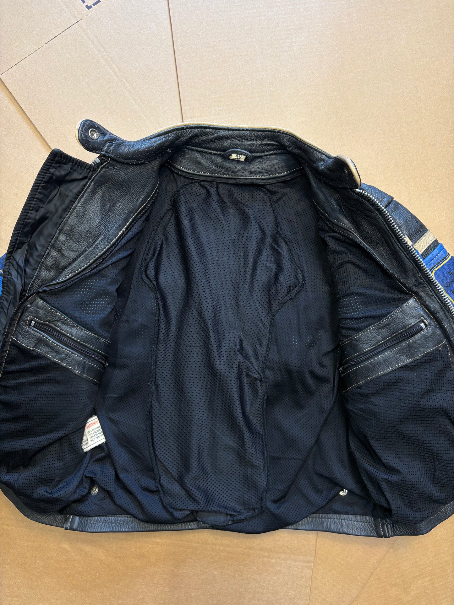 Vintage Leather Black + Blue Biker Jacket (women's M)