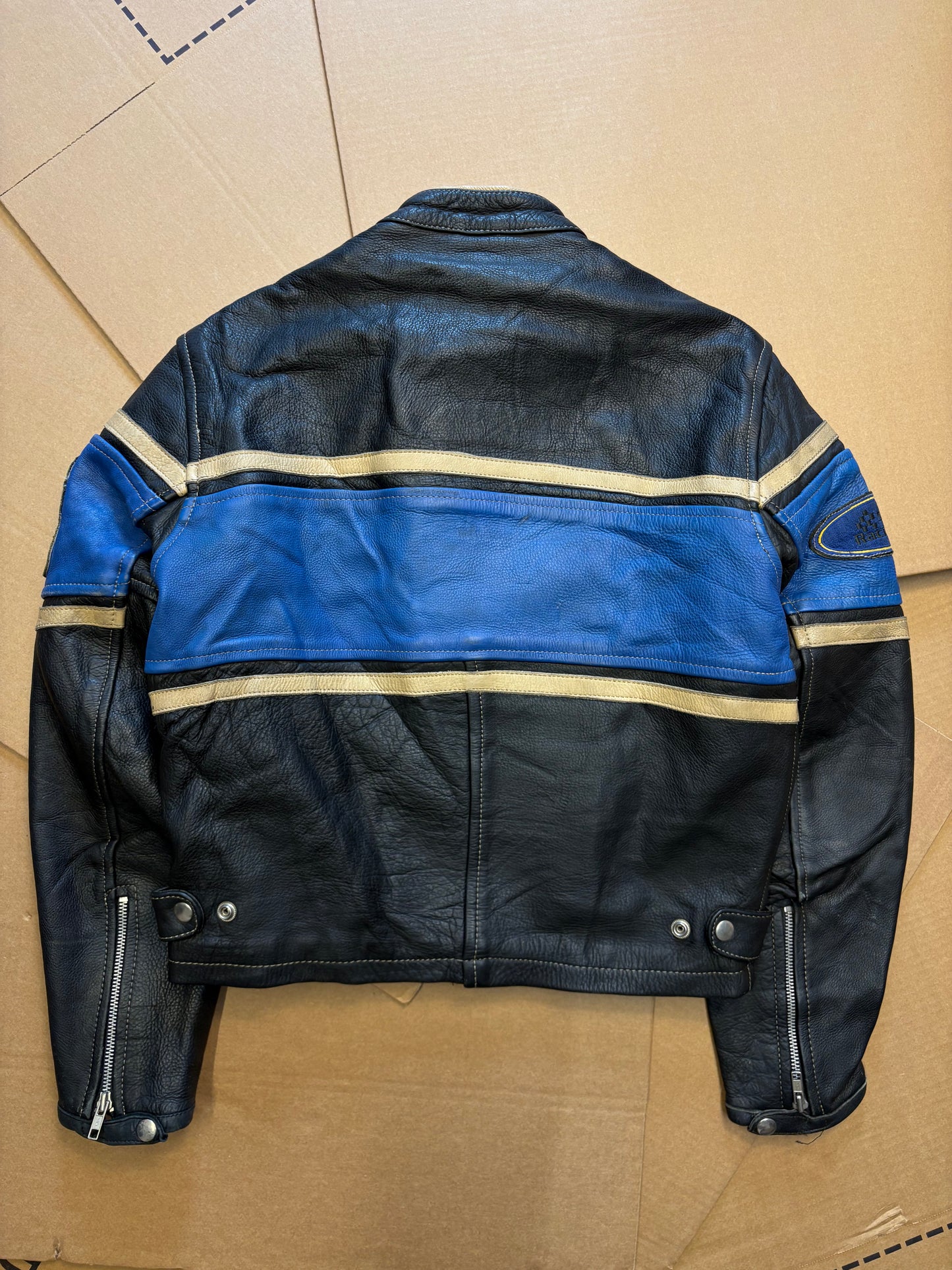 Vintage Leather Black + Blue Biker Jacket (women's M)