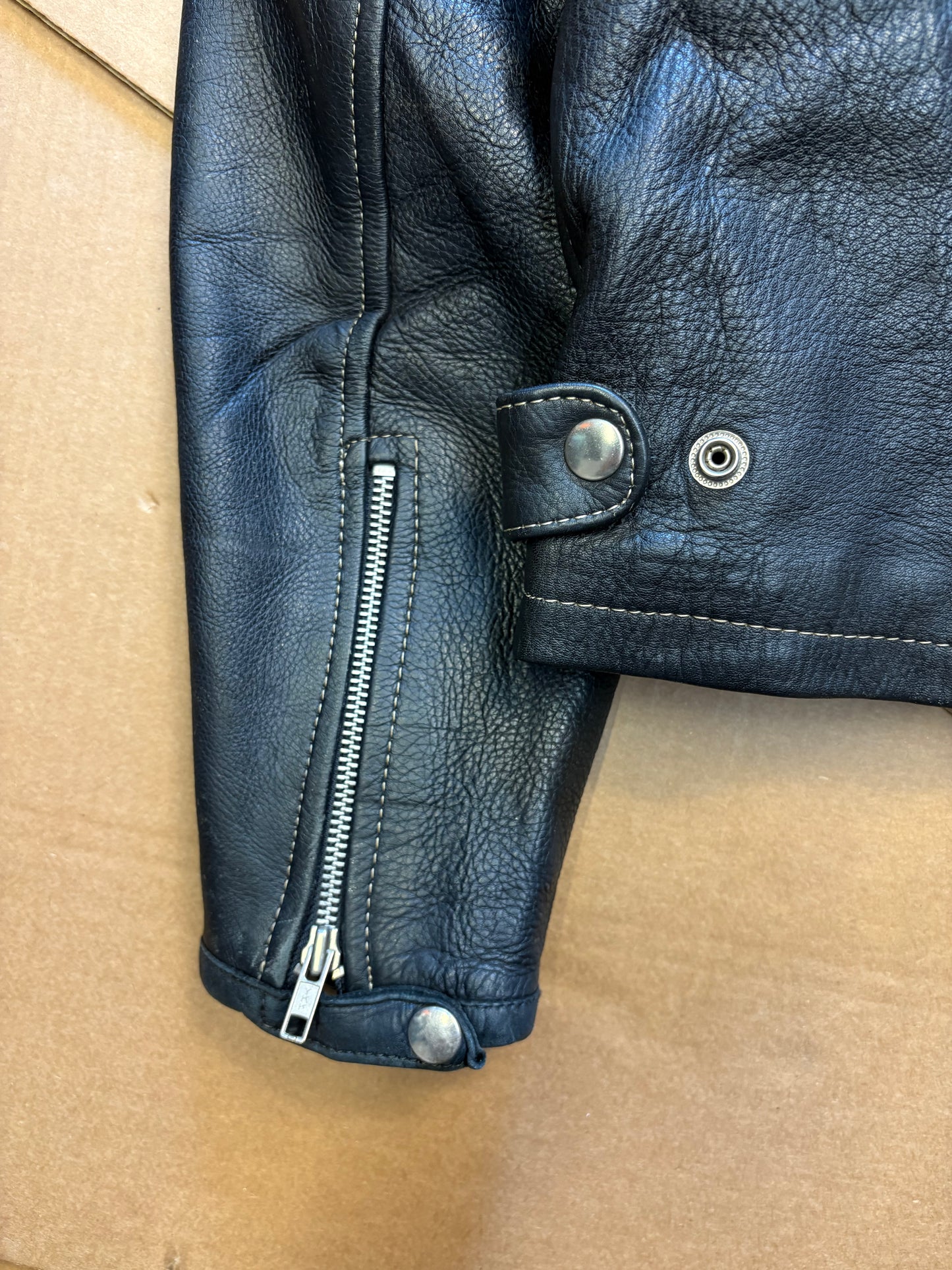 Vintage Leather Black + Blue Biker Jacket (women's M)