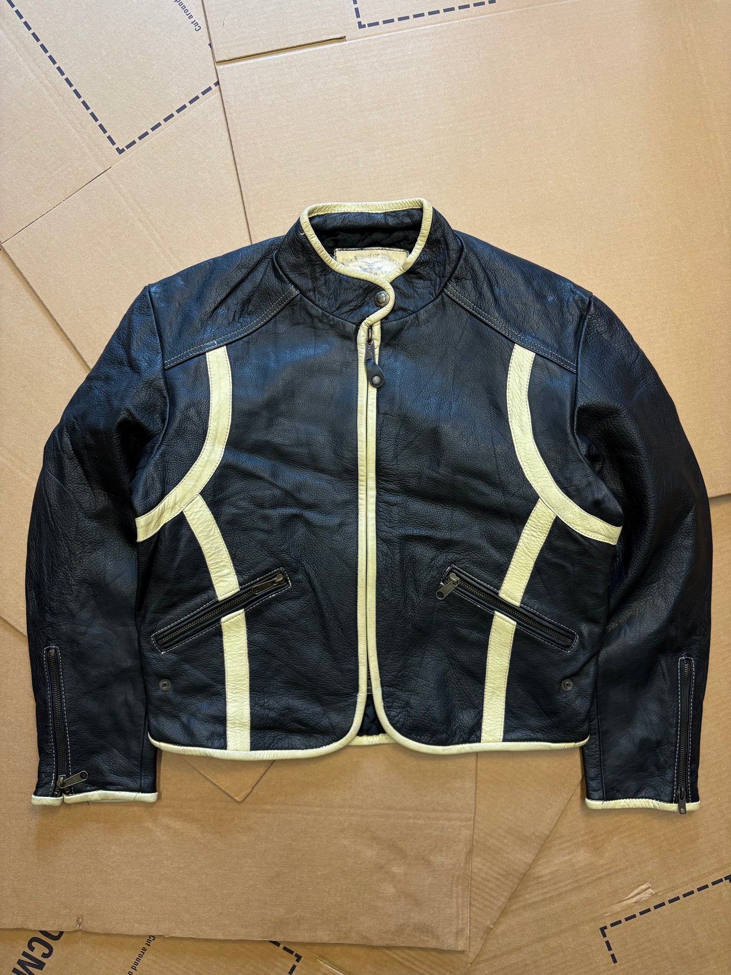 Vintage ONYX Spellout Black Leather Biker Jacket (women's M)