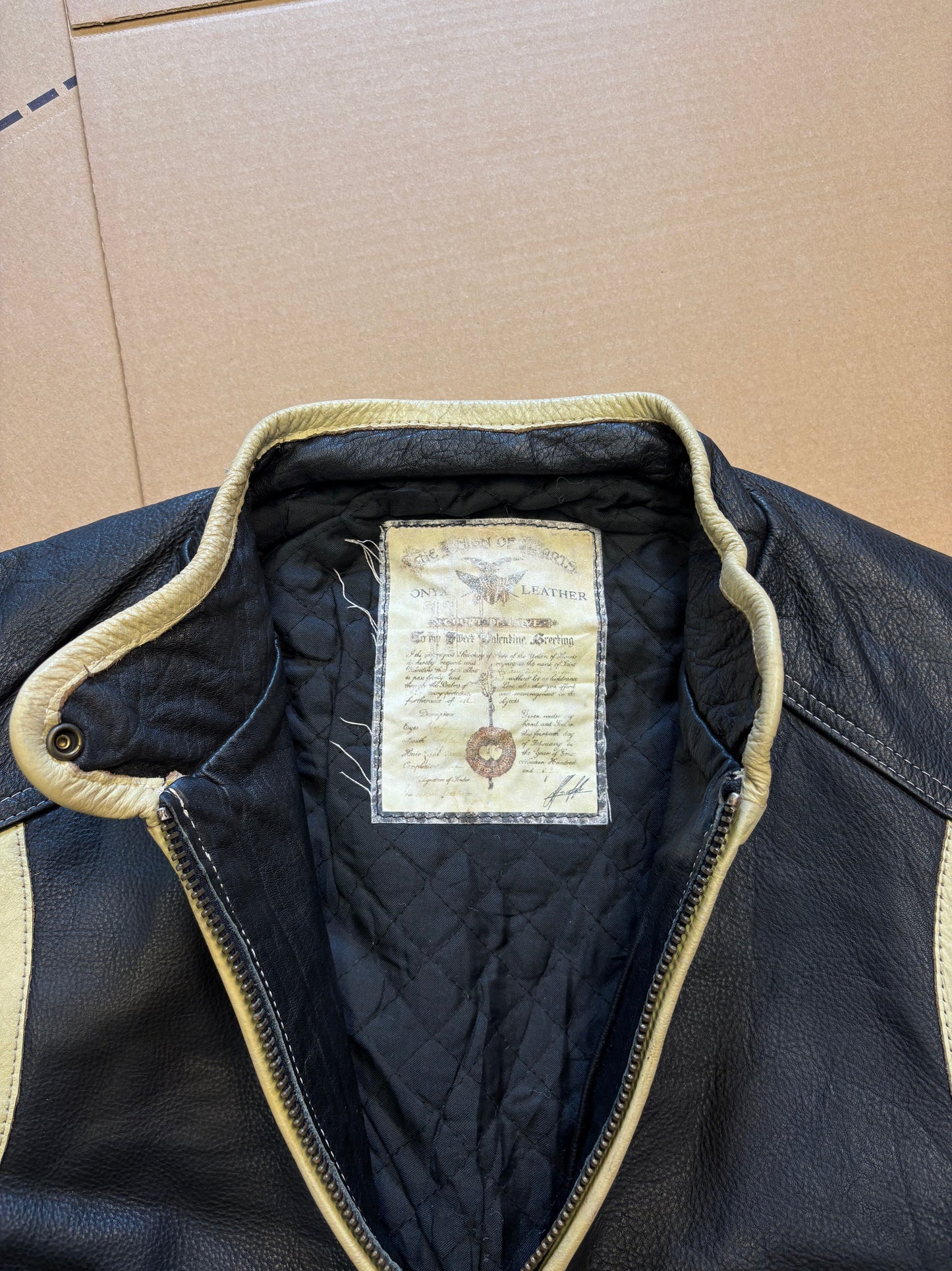 Vintage ONYX Spellout Black Leather Biker Jacket (women's M)