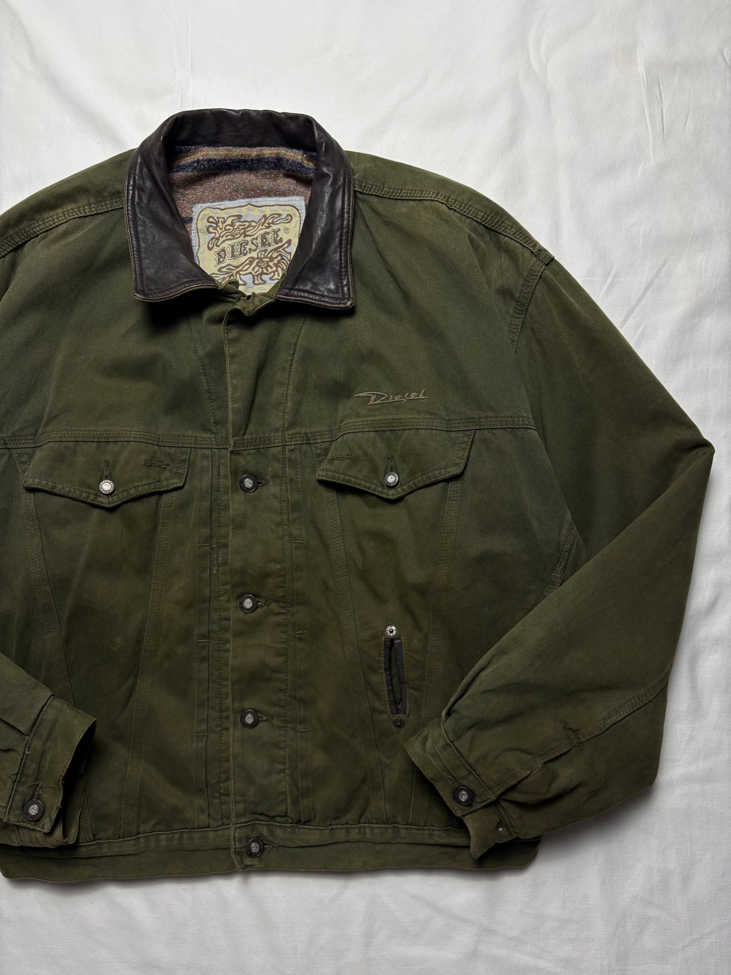 Vintage Diesel Industry Blanket Lined Khaki Jacket (XL)