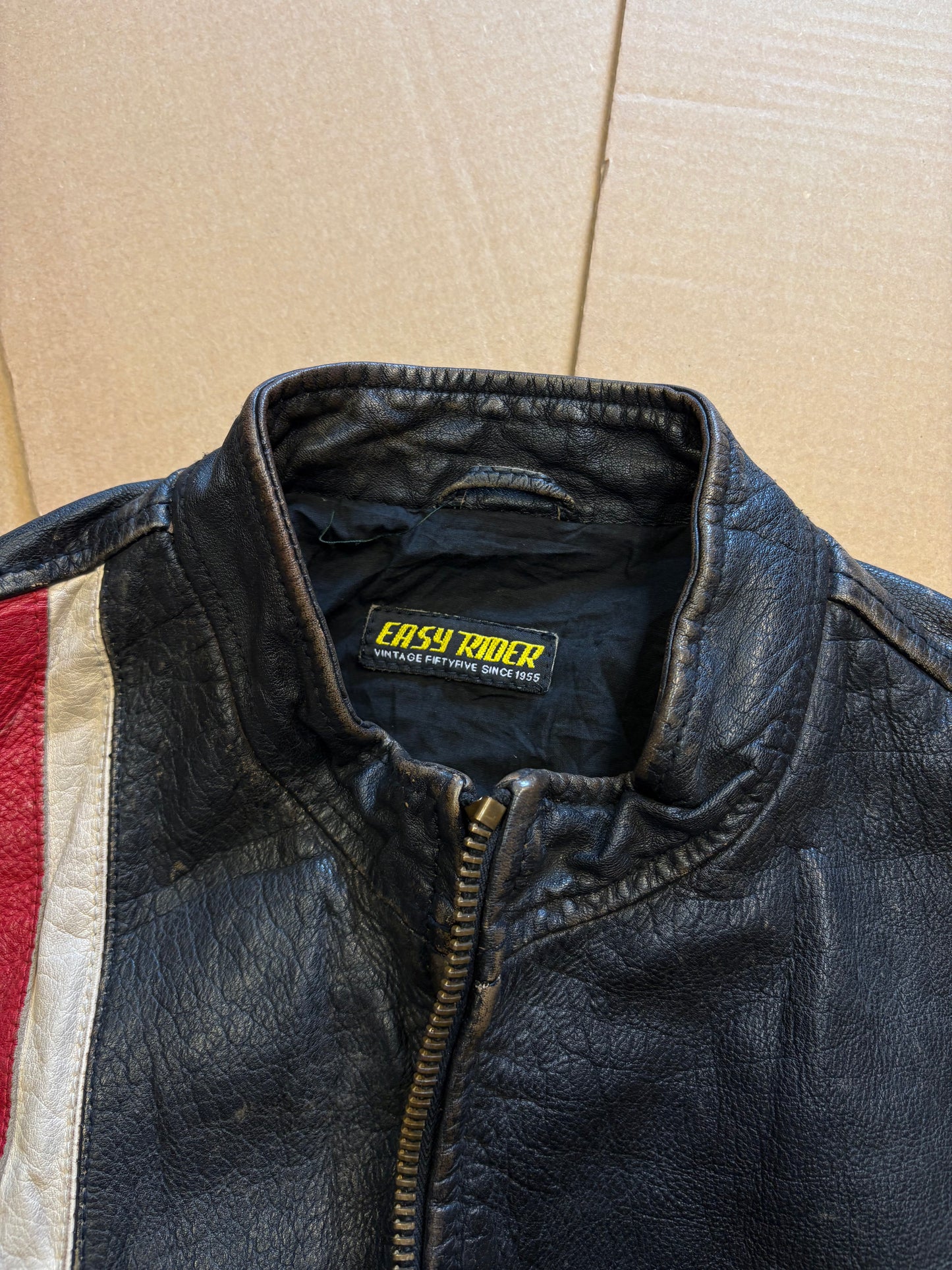 Vintage Italian Black Racing Stripe Leather Jacket (M)