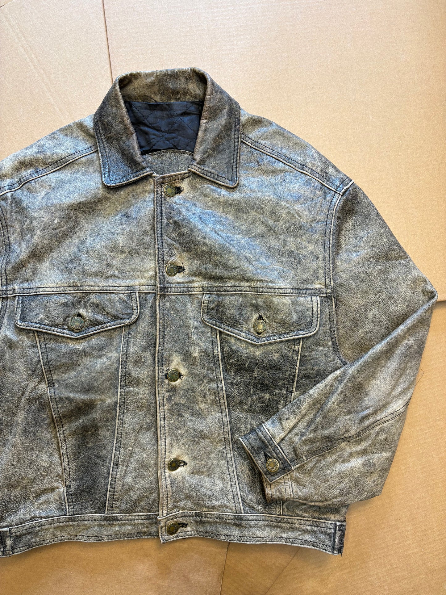 Vintage Italian Khaki Green Leather Jacket (women's S)