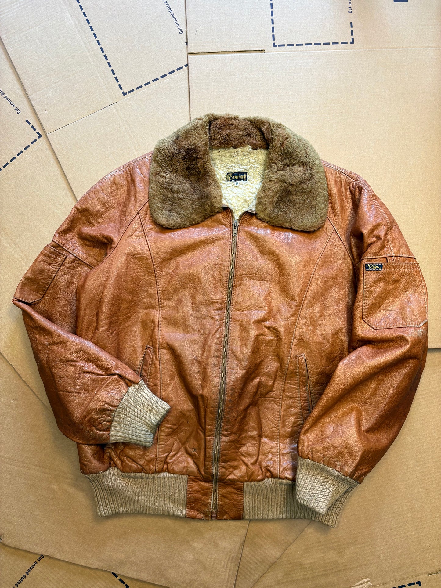 Vintage Sherling Lined Orange Leather Jacket (women's M)