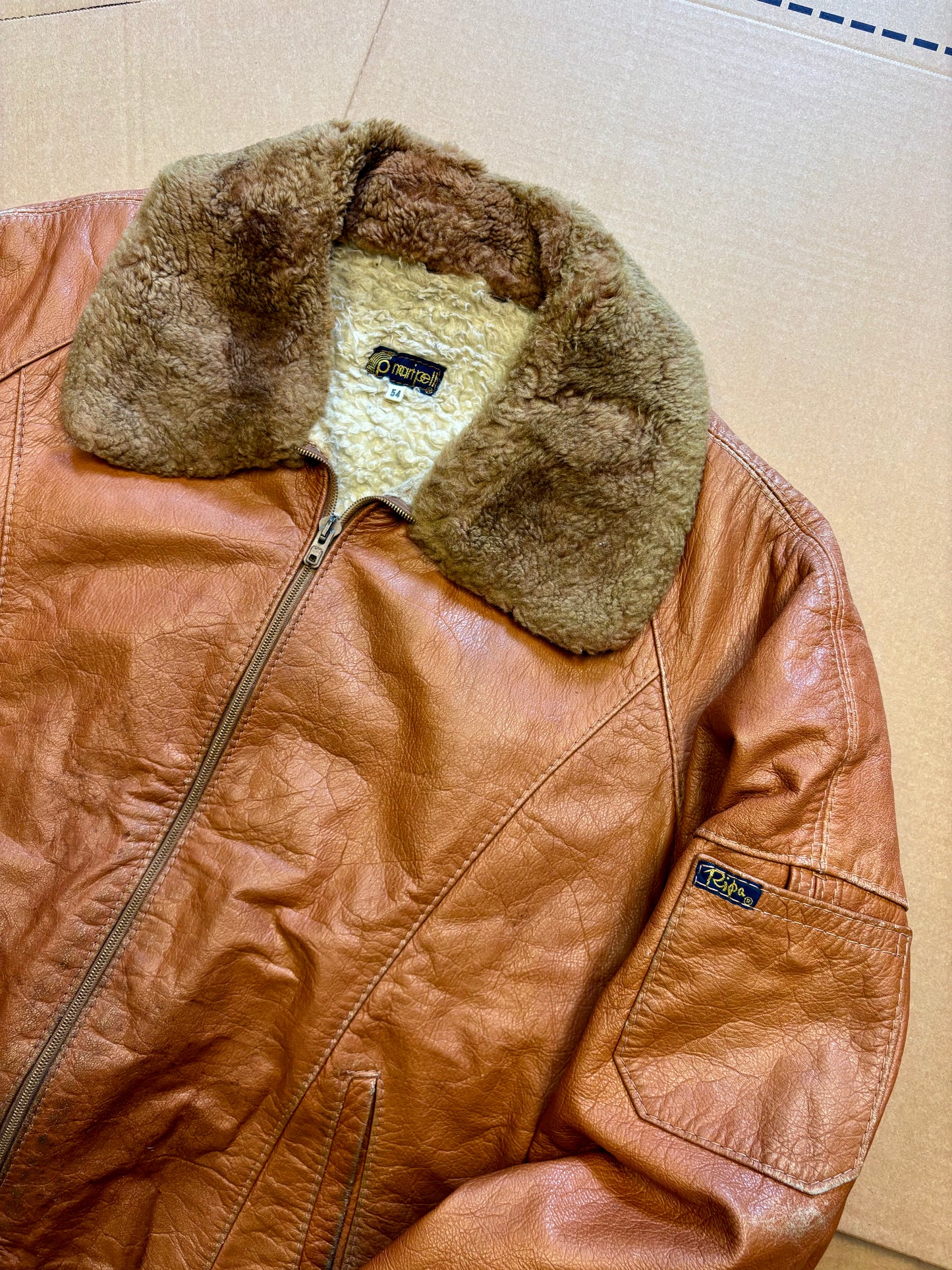 Vintage Sherling Lined Orange Leather Jacket (women's M)