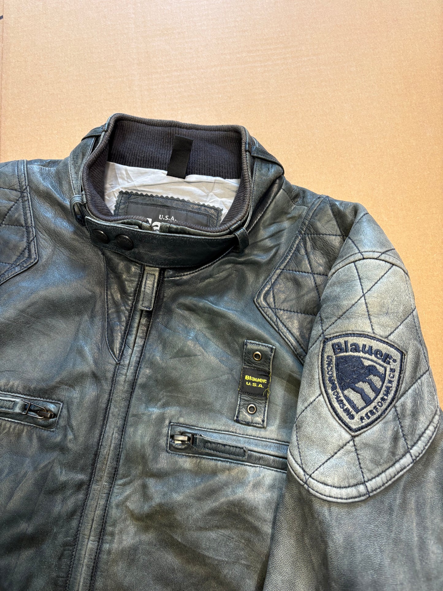 Vintage Blauer Petrol Green Leather Jacket (women's L)