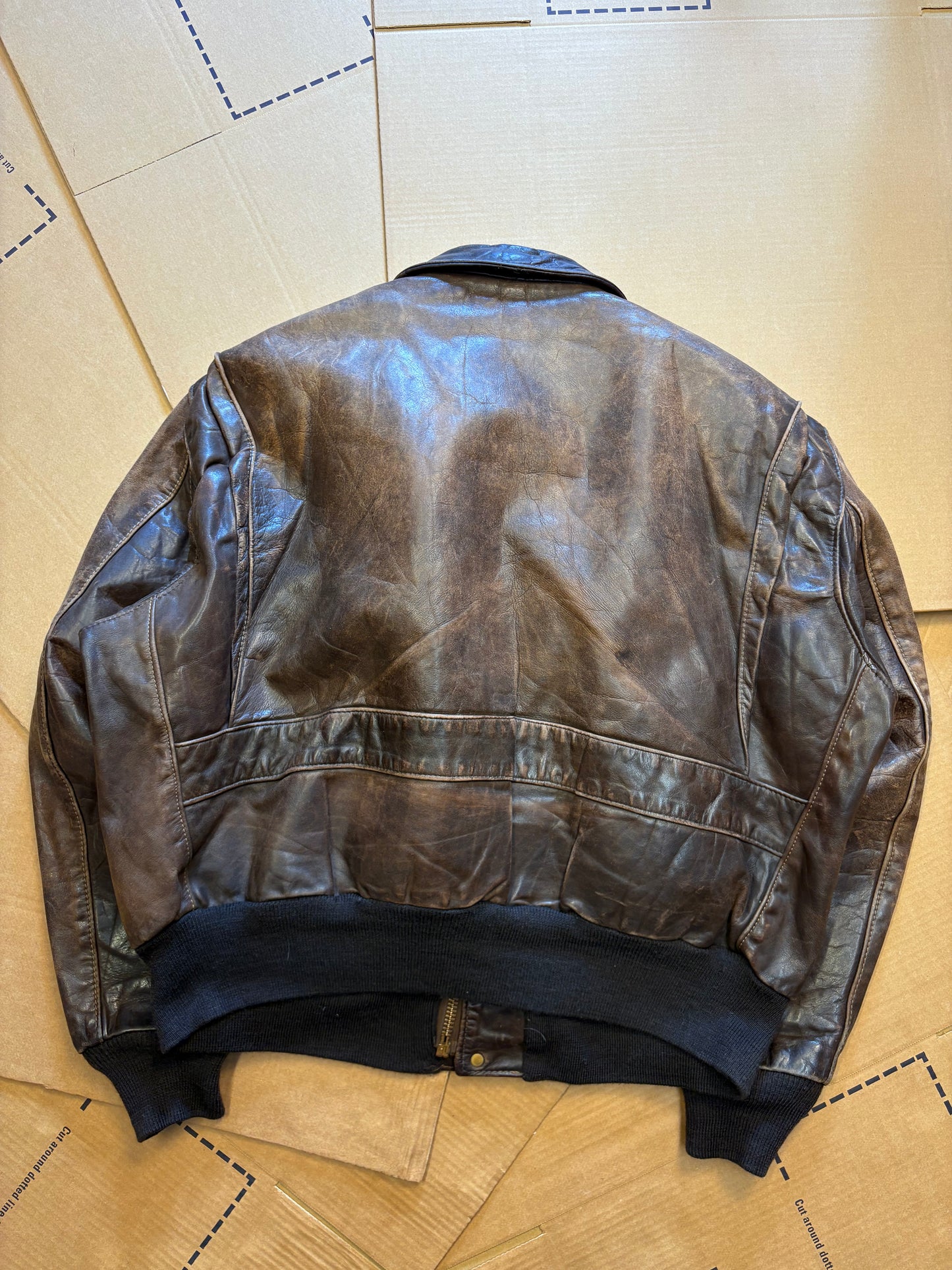 Vintage Schott A-2 Flight Fur Lined Brown Leather Jacket (XL)