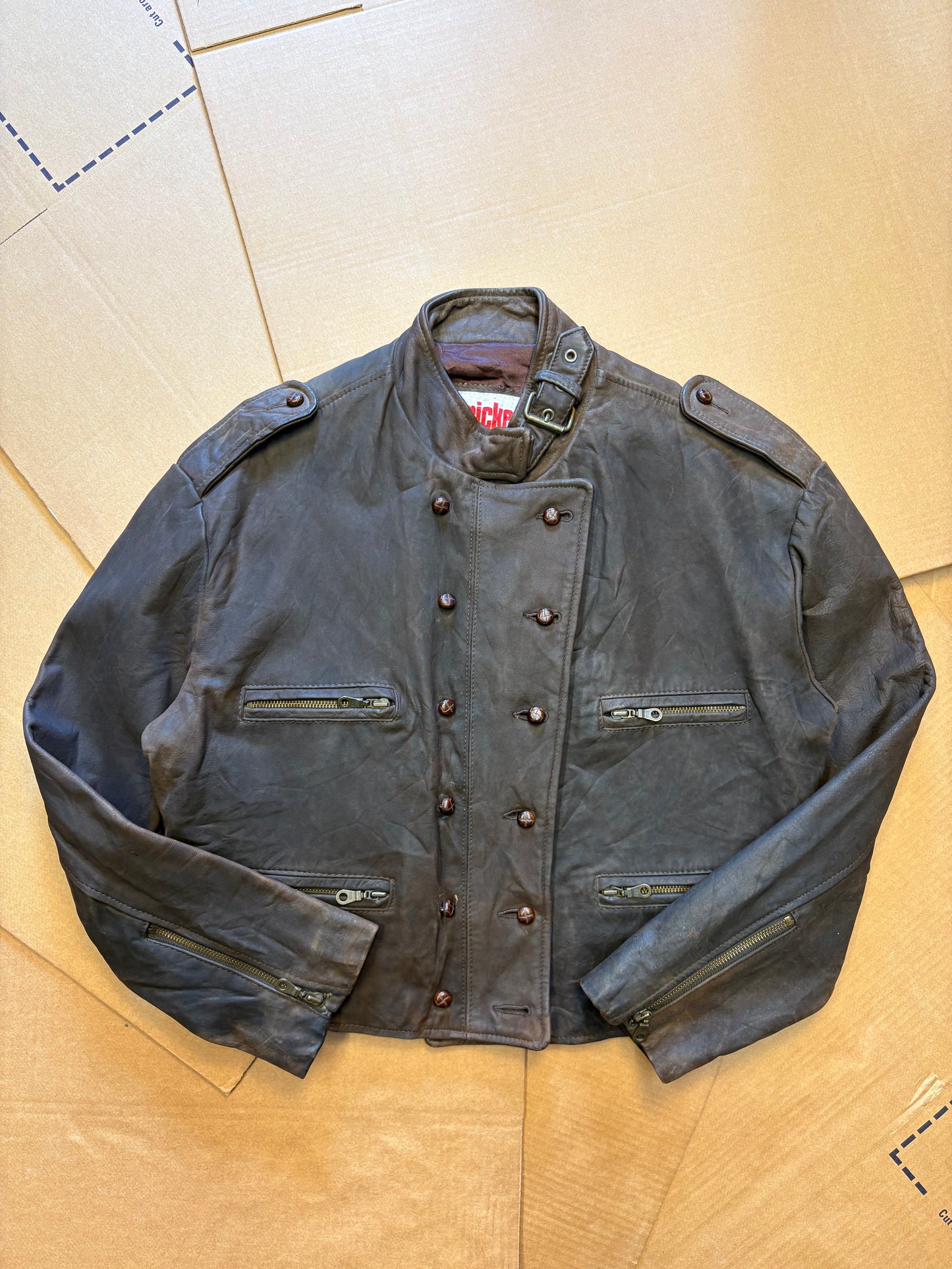 Vintage Italian Dark Brown Asymmetrical Leather Jacket (women's M)