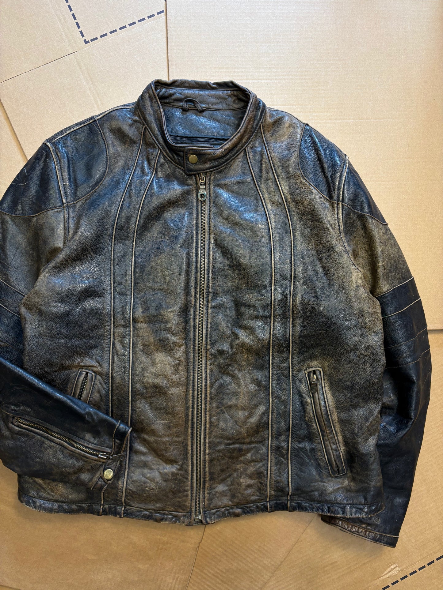 Vintage Italian Brown + Black Biker Leather Jacket (XL)
