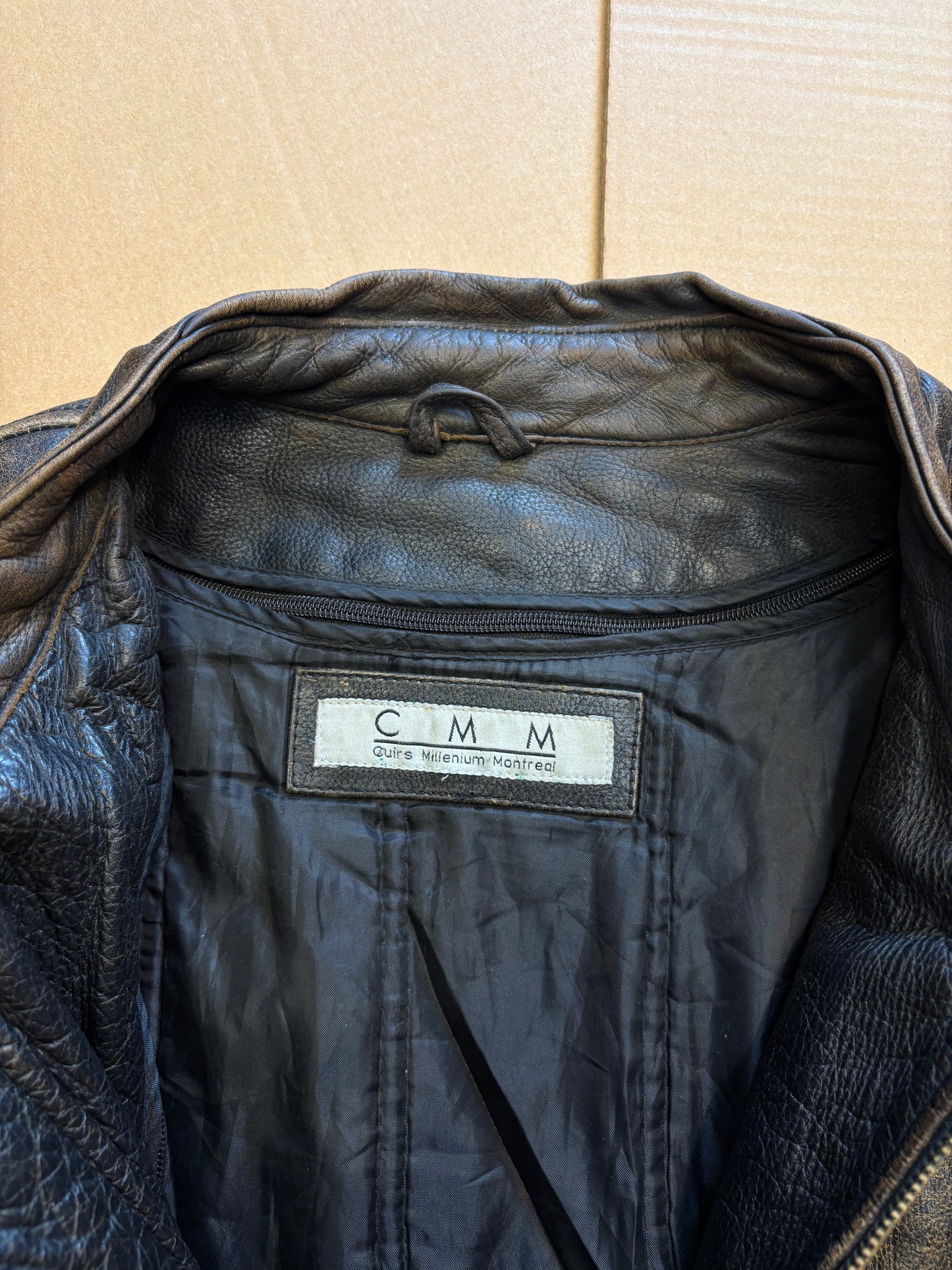Vintage Italian Brown + Black Biker Leather Jacket (XL)