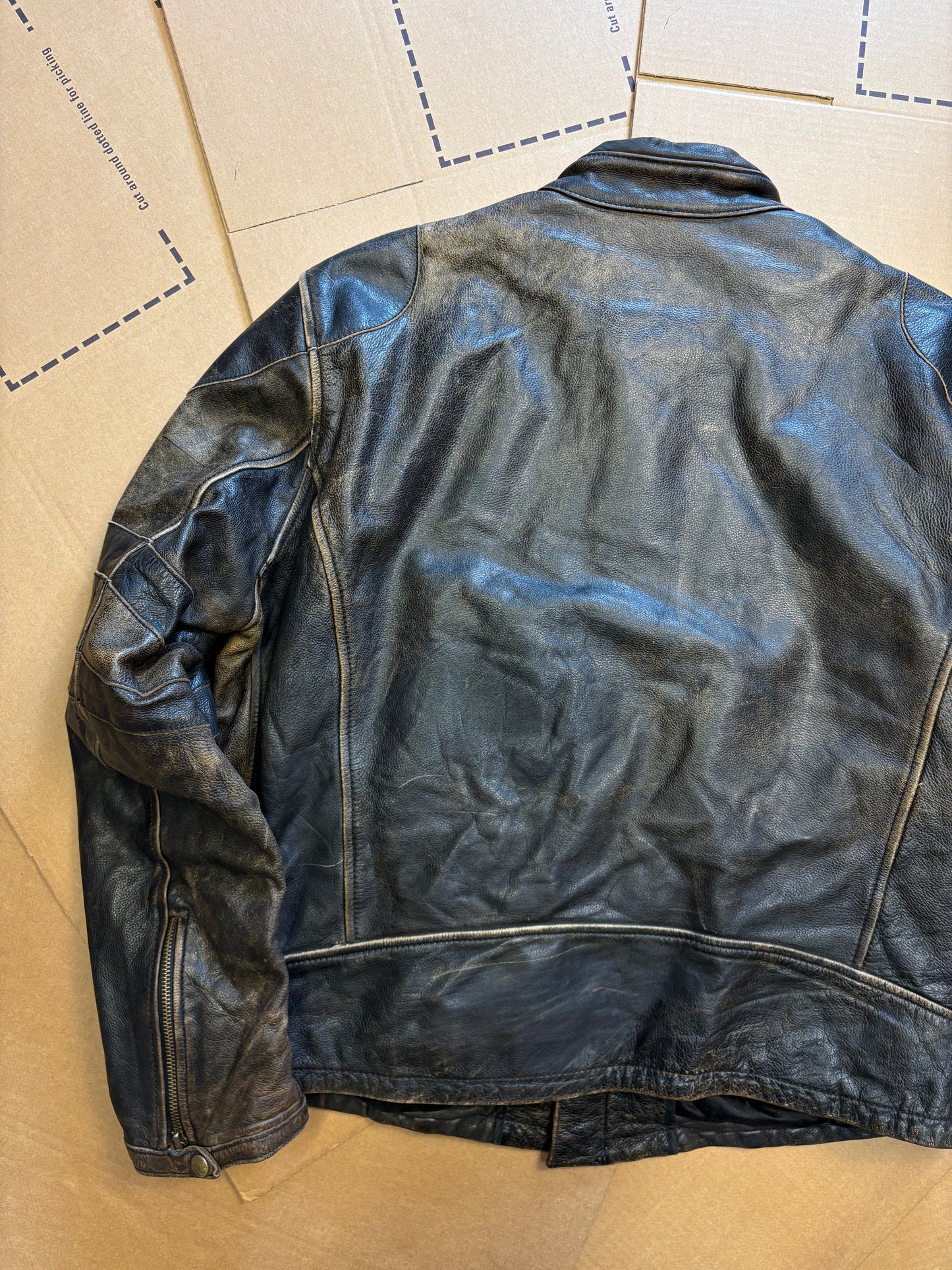 Vintage Italian Brown + Black Biker Leather Jacket (XL)