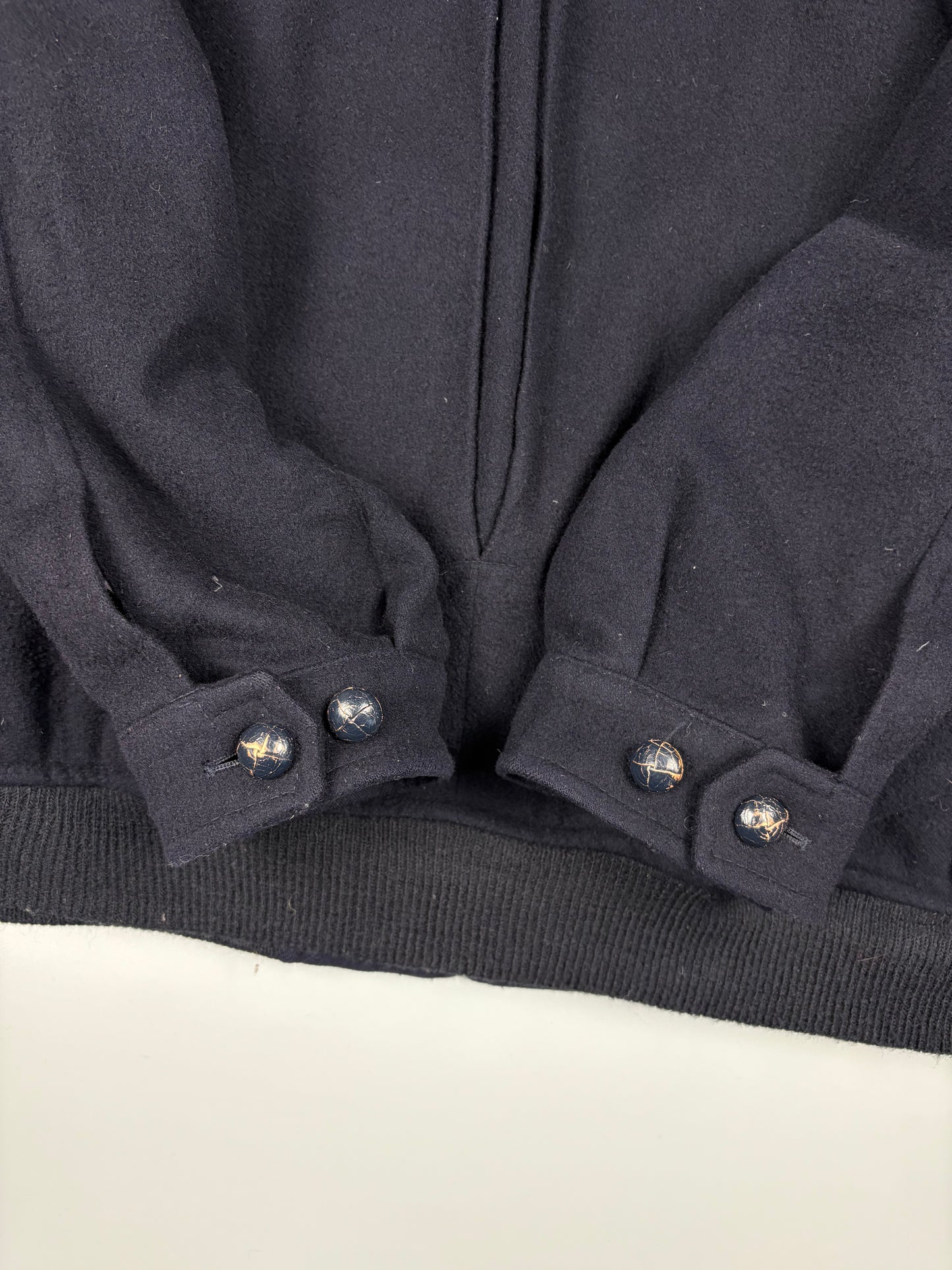 Vintage 1990s Burberry Cashmere Navy Bomber Jacket (L)