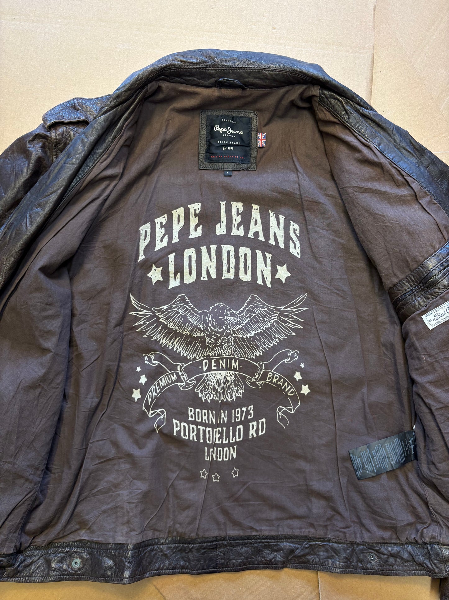 Vintage Pepe Jeans Asymmetrical Zip Black Leather Jacket (women's L)