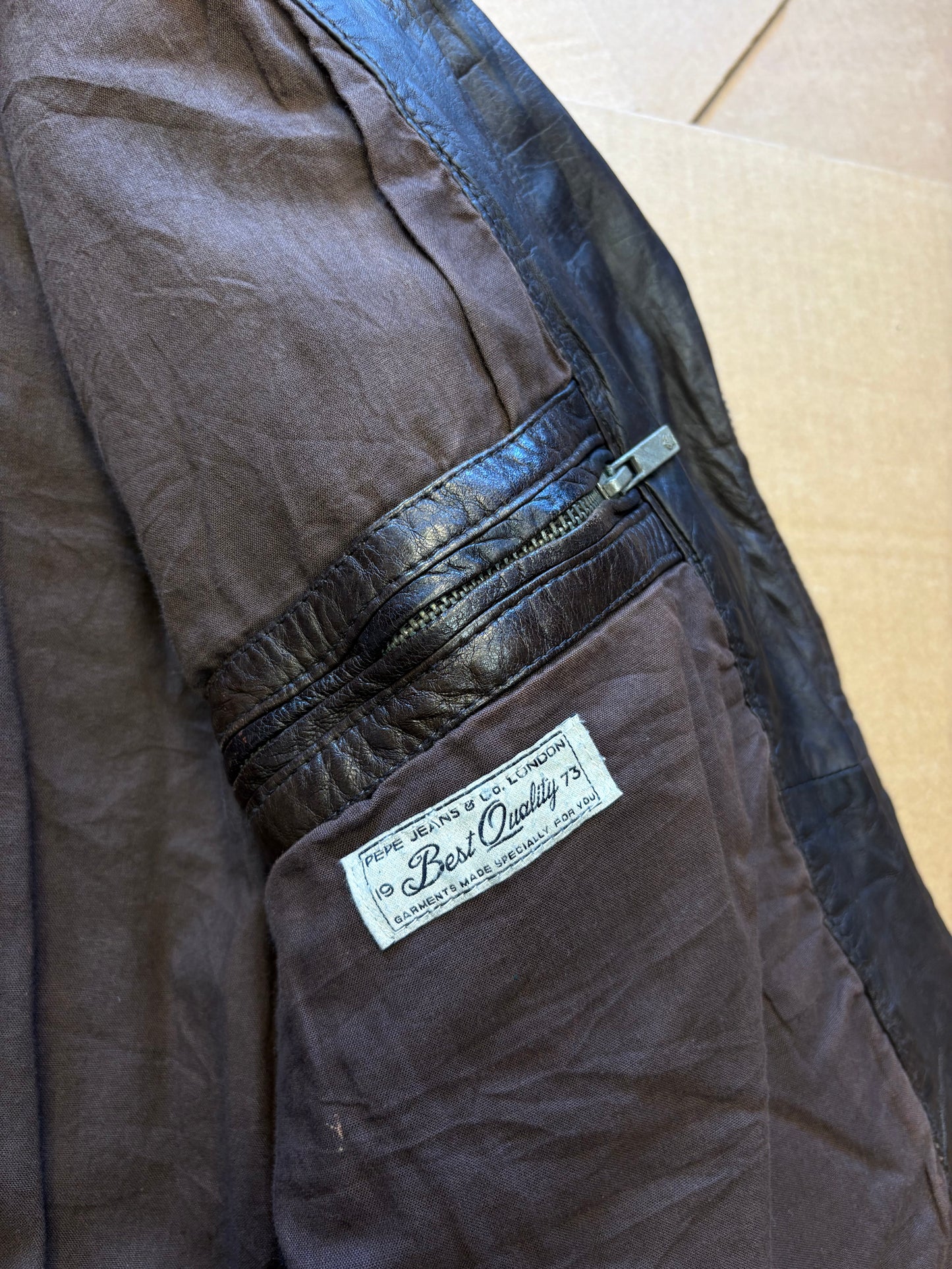 Vintage Pepe Jeans Asymmetrical Zip Black Leather Jacket (women's L)