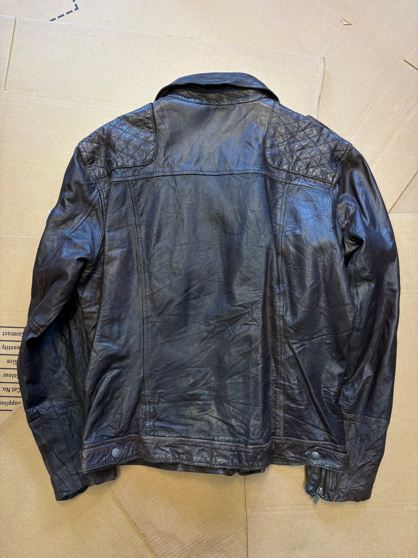 Vintage Pepe Jeans Asymmetrical Zip Black Leather Jacket (women's L)
