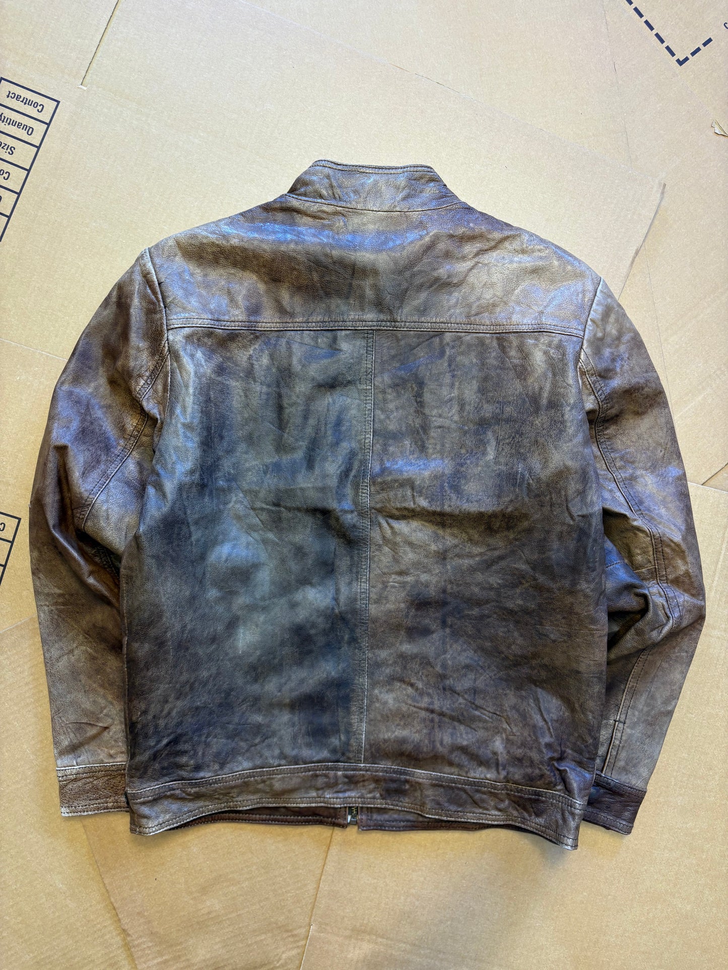 Vintage Washed Brown Zip-up Leather Jacket (women's M)