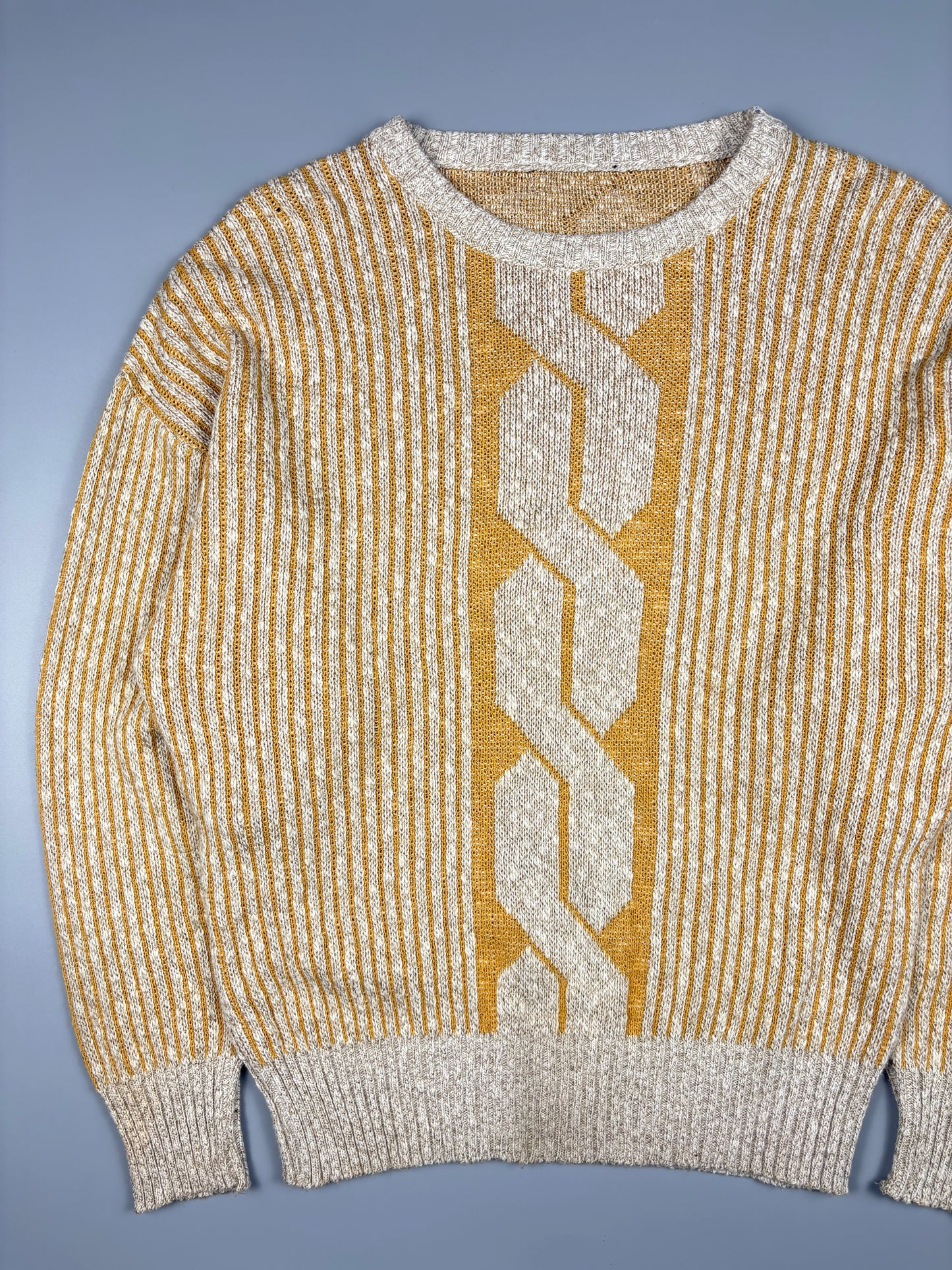 Vintage 1980s Cable-panel Aran Knit Mustard Jumper (S)
