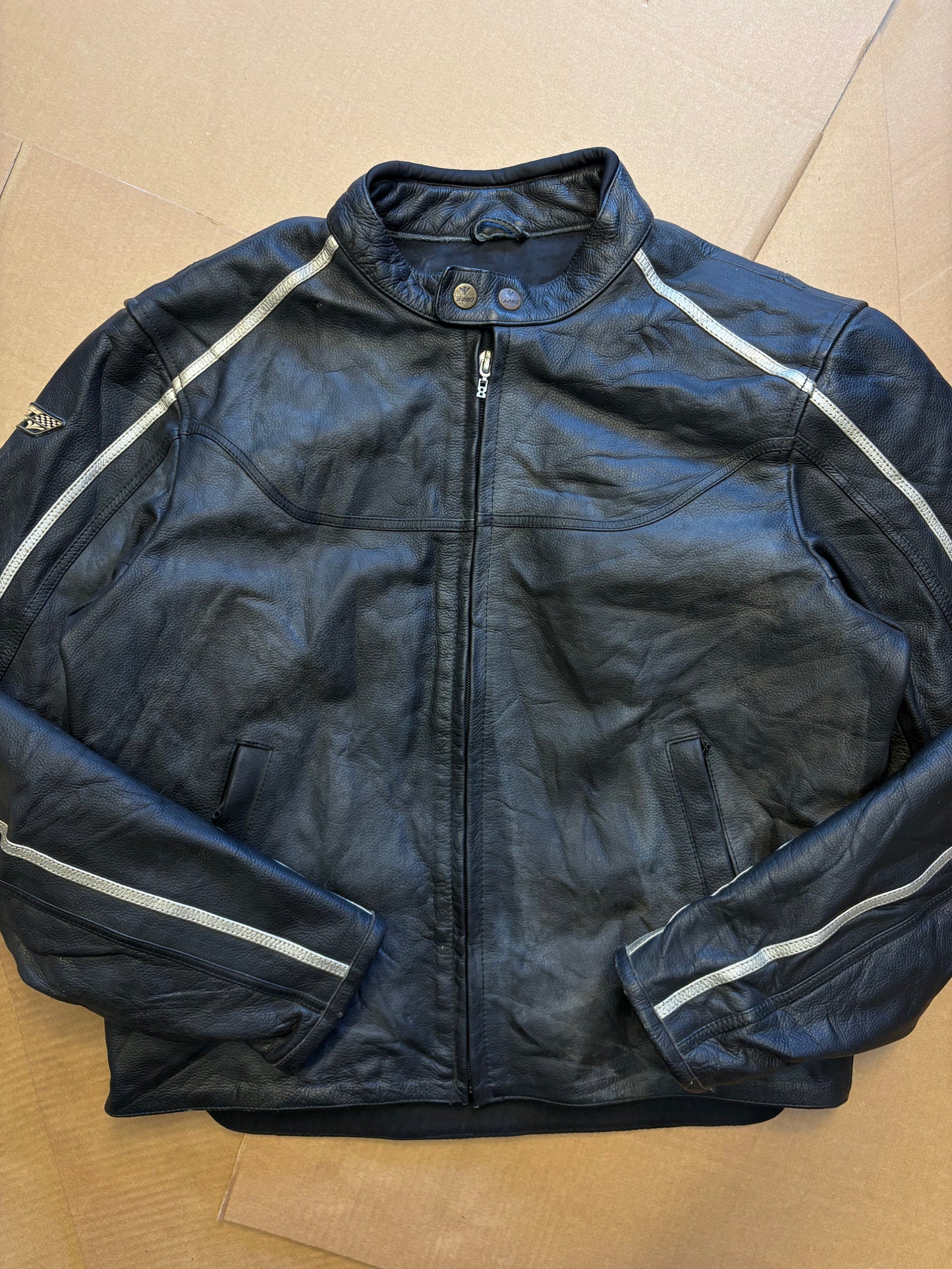 Vintage American Racing Black Leather Motorcycle Jacket (women's L)