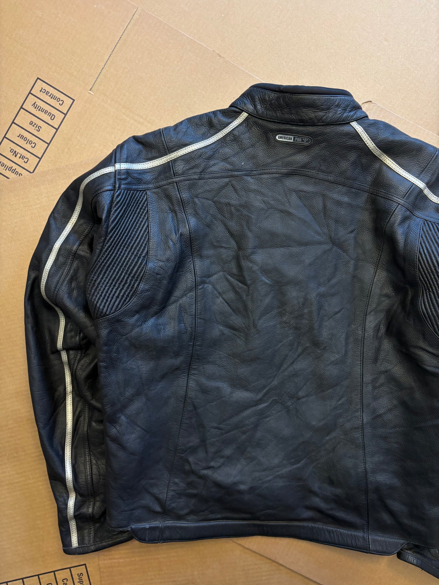 Vintage American Racing Black Leather Motorcycle Jacket (women's L)