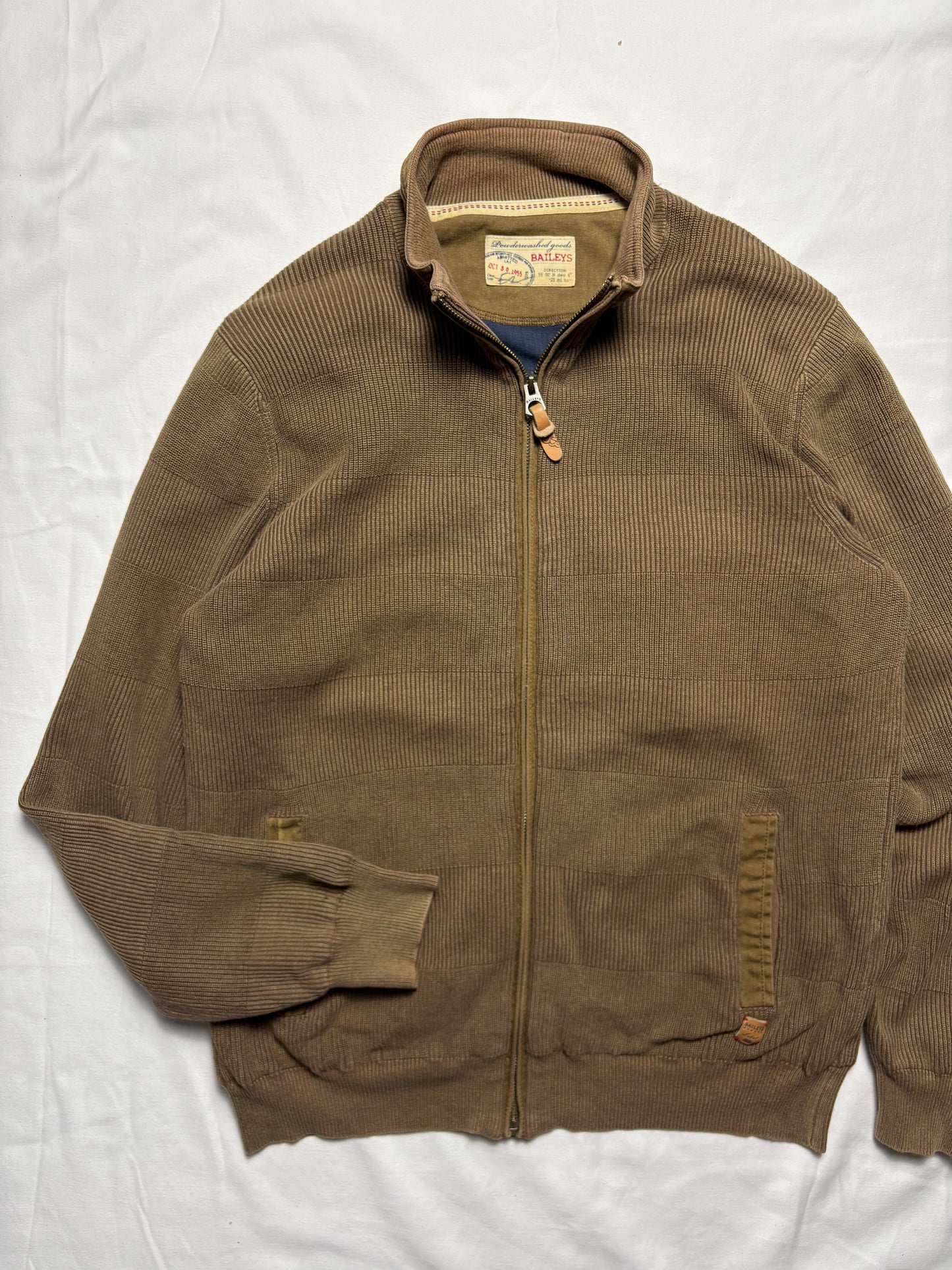 True Vintage Baileys Textured 80s Khaki Brown Zip Up Jacket (M)