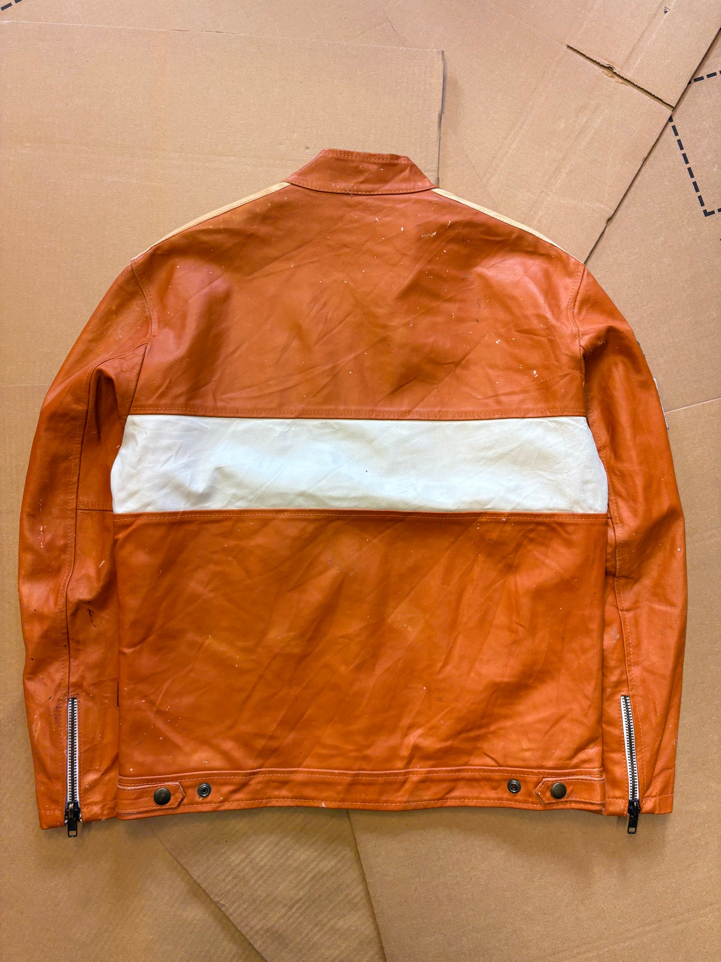 Vintage Nexus Orange Racing Motorcycle Leather Jacket (women's M)