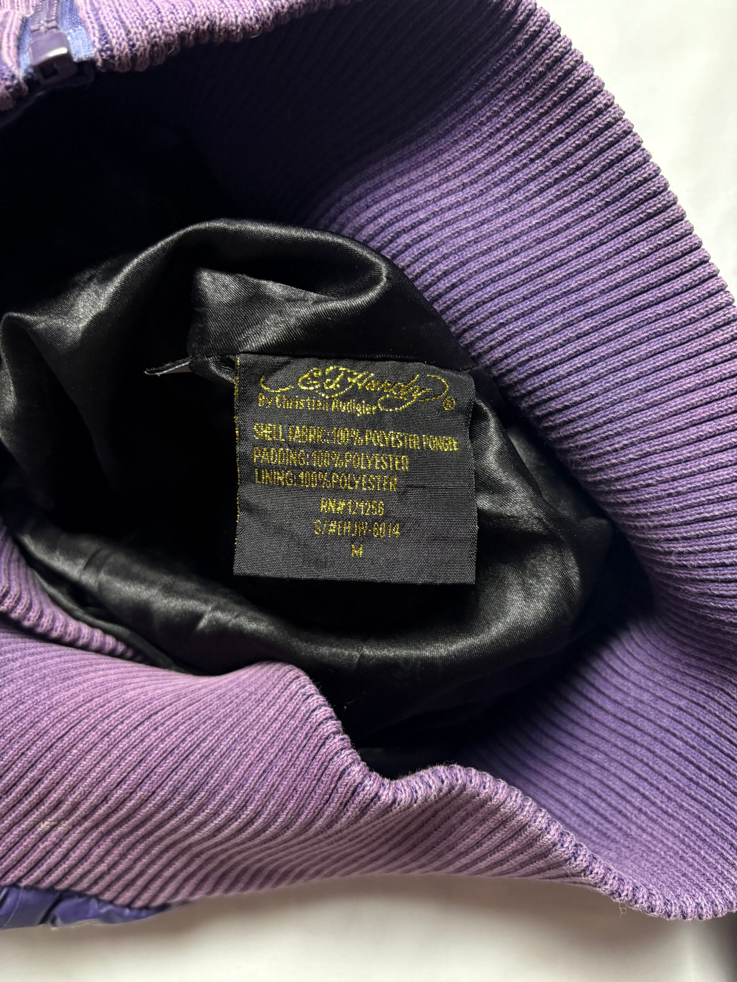 Ed Hardy 2000s Embroidered Purple Puffer Jacket (women's M)