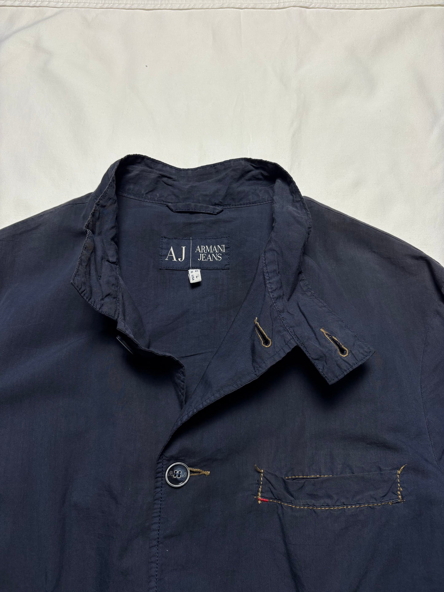 Armani Jeans 00s Silk Cotton Navy Shirt (women's L)