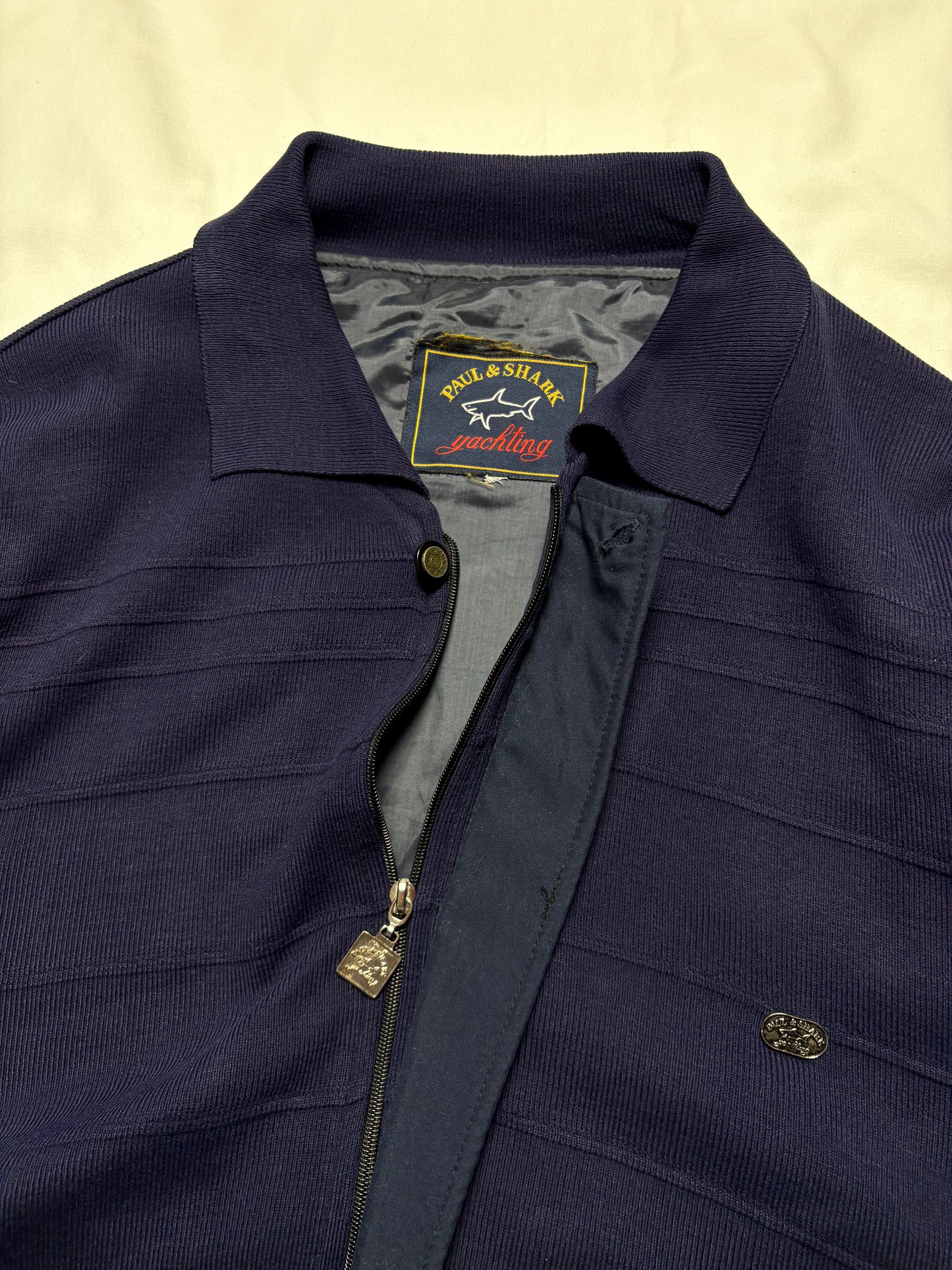 Paul & Shark 90s Navy Zip Up RIbbed Jacket (XXL)