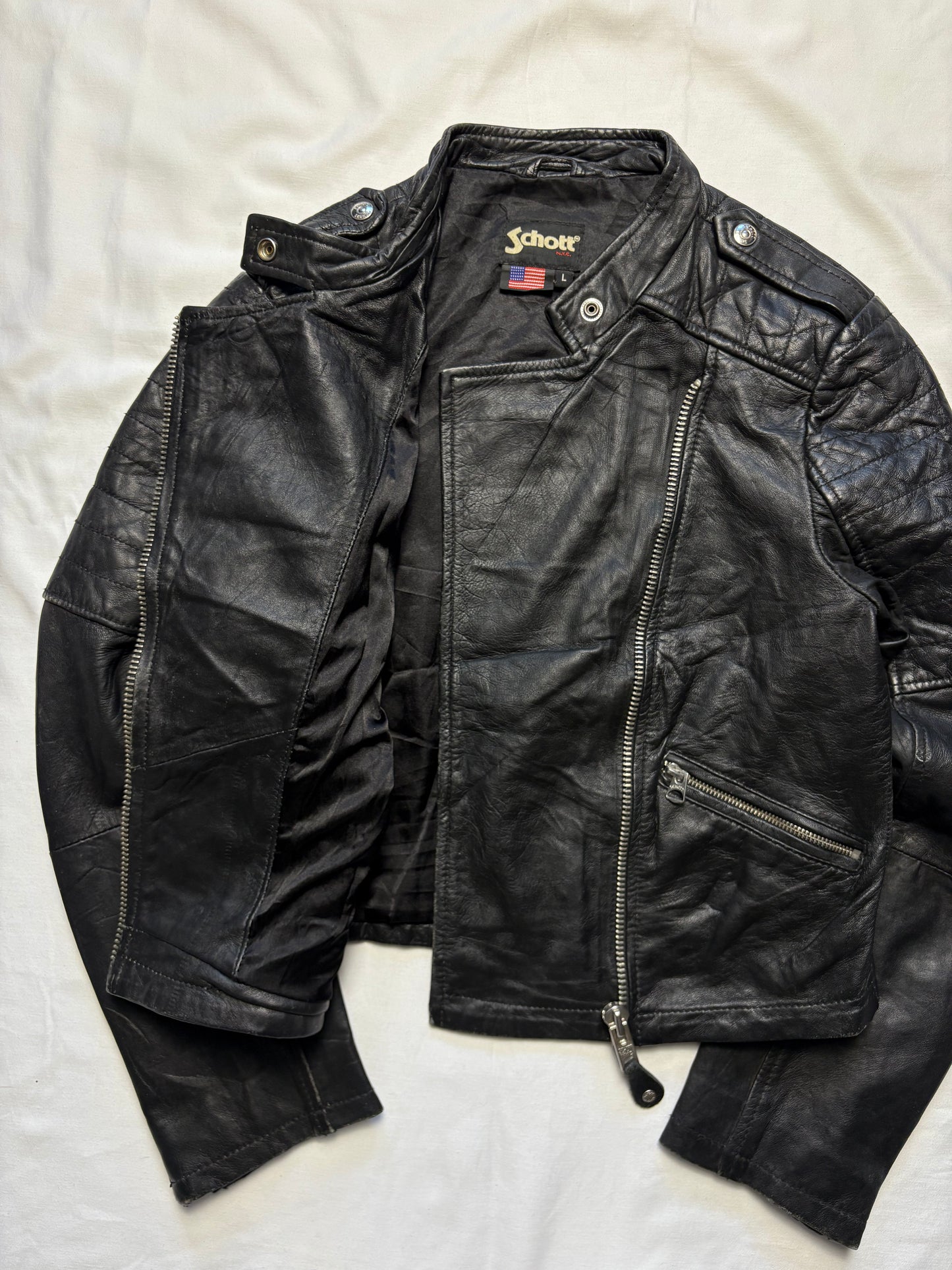 Vintage Schott NYC 90s Black Leather Motorcycle Jacket (women's L)