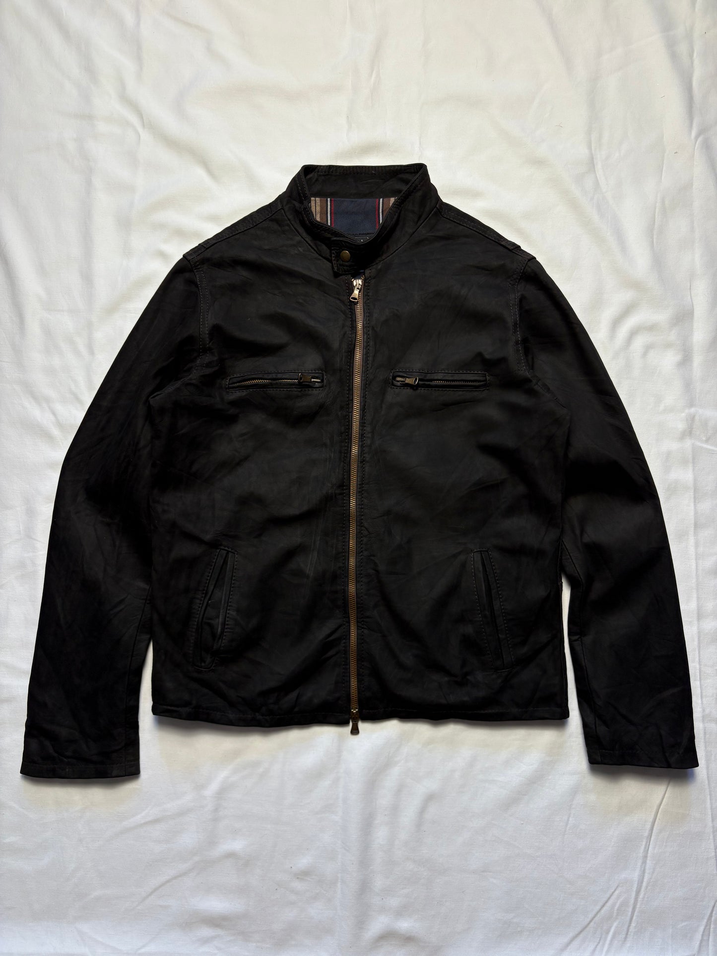 Vintage Vera Pelle 90s Double Zip Black Leather Jacket (S)